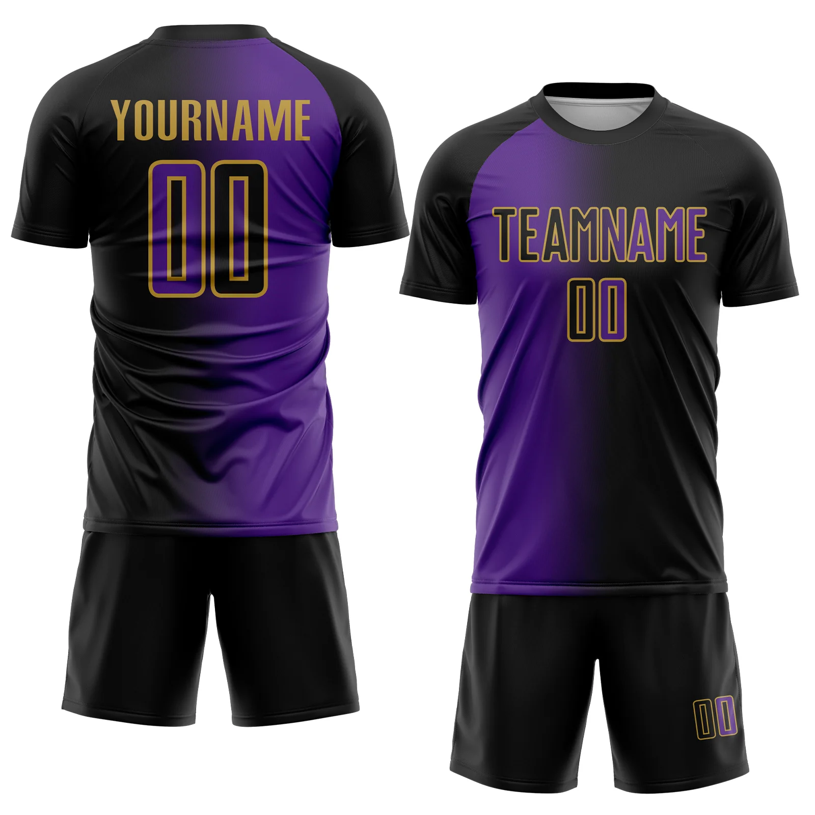 Custom Black Purple-Old Gold Sublimation Gradient Fashion Soccer Uniform Jersey - Image 2