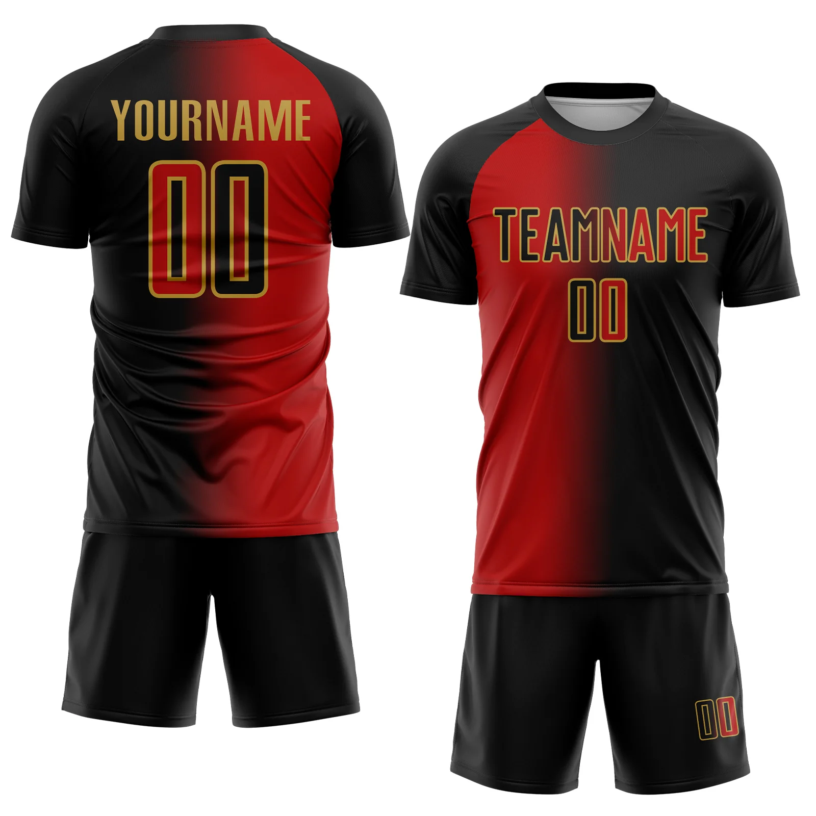 Custom Black Red-Old Gold Sublimation Gradient Fashion Soccer Uniform Jersey - Image 2