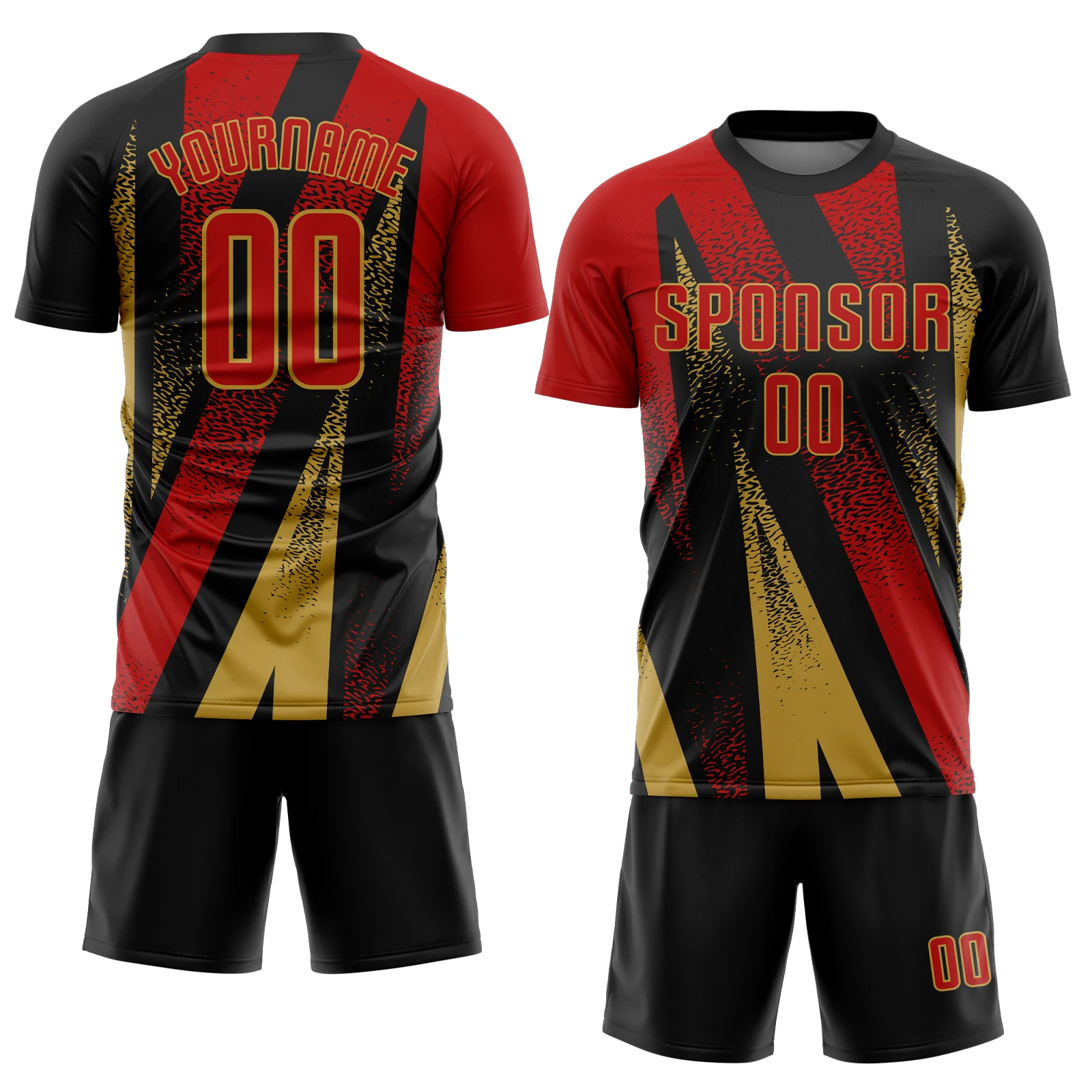 Custom Black Red-Old Gold Radial Burst Sports Sublimation Soccer Uniform Jersey - Image 2