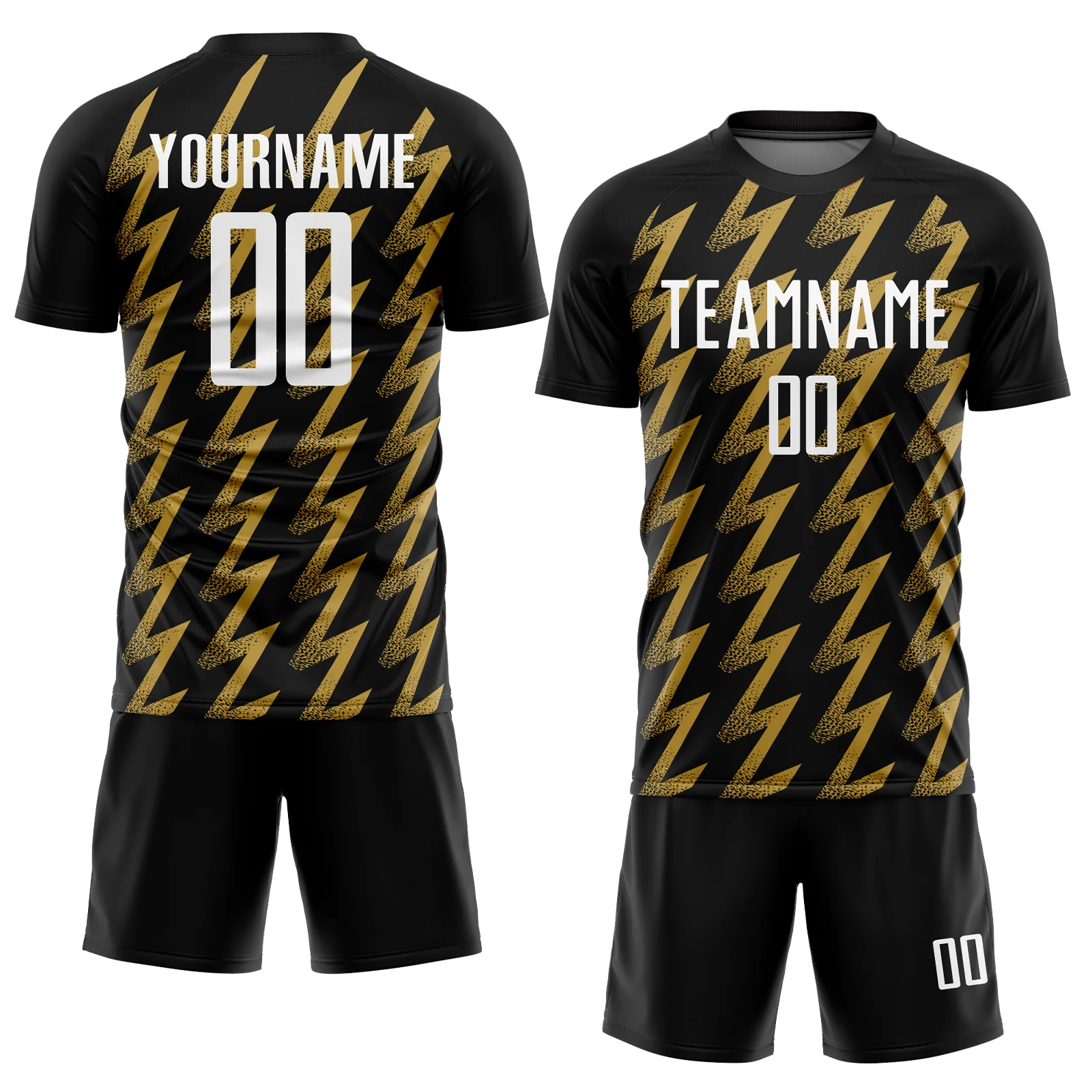 Custom Black White-Old Gold Zigzag Shape Sublimation Soccer Uniform Jersey - Image 2