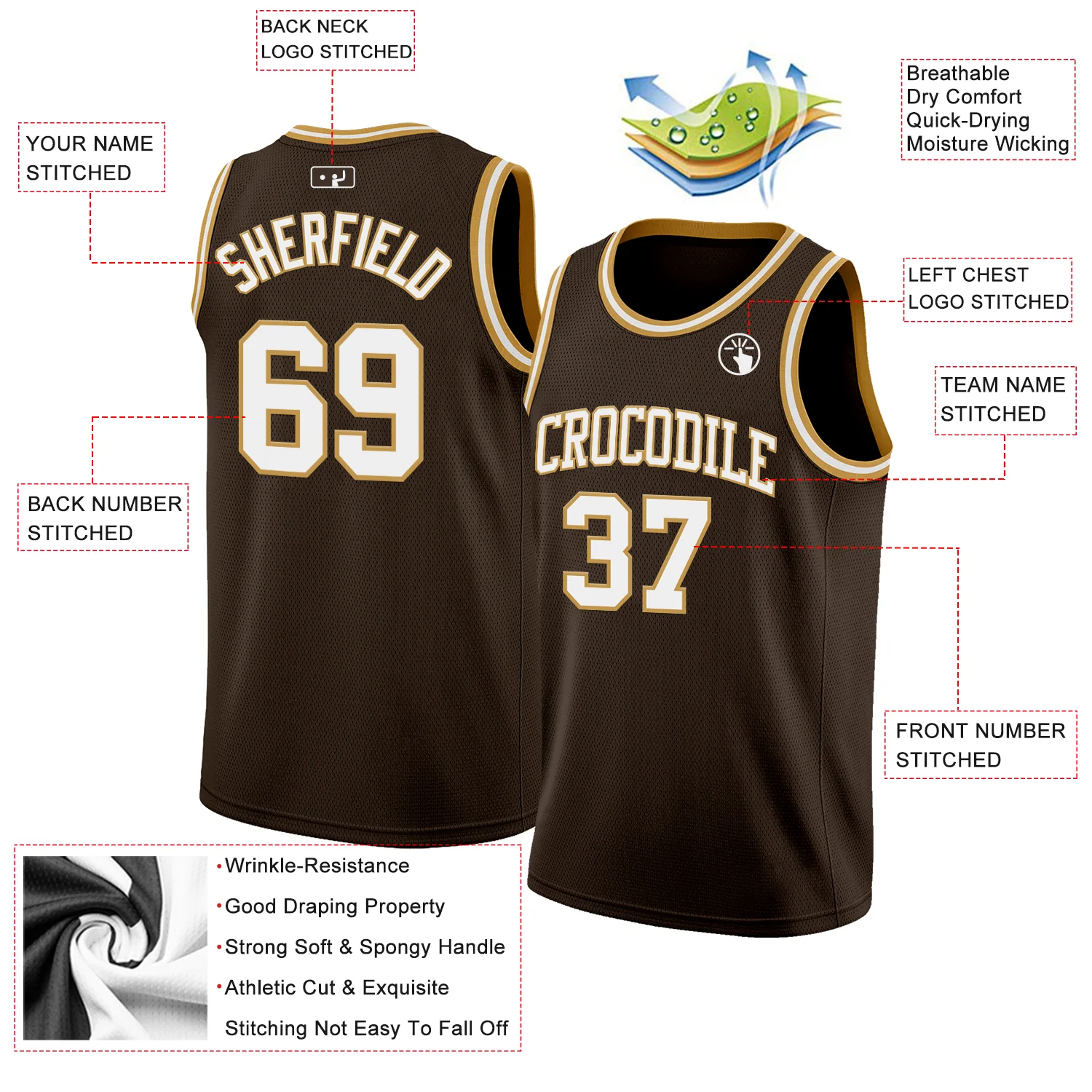 Custom Brown White-Old Gold Authentic Basketball Jersey - Image 2