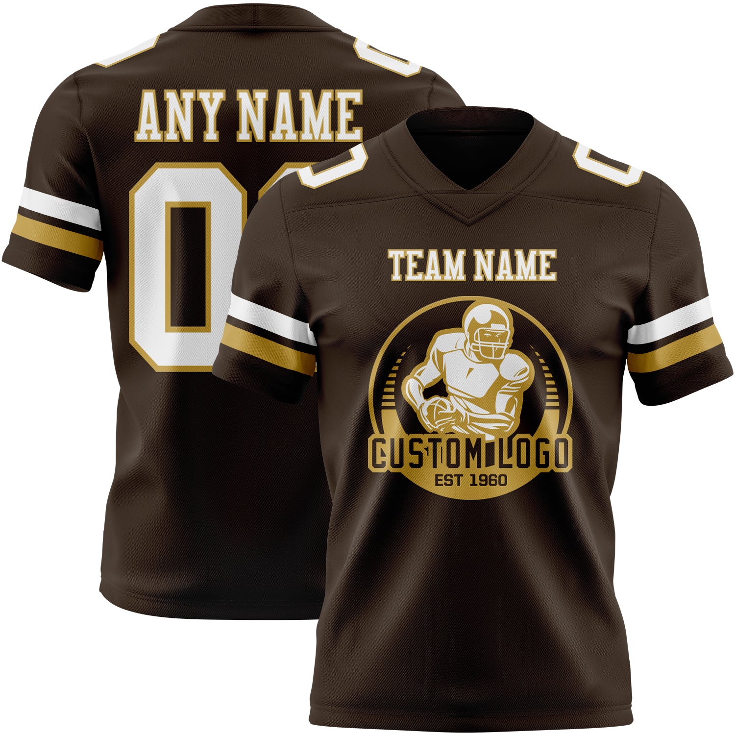 Custom Brown White-Old Gold Authentic Football Jersey - Image 2