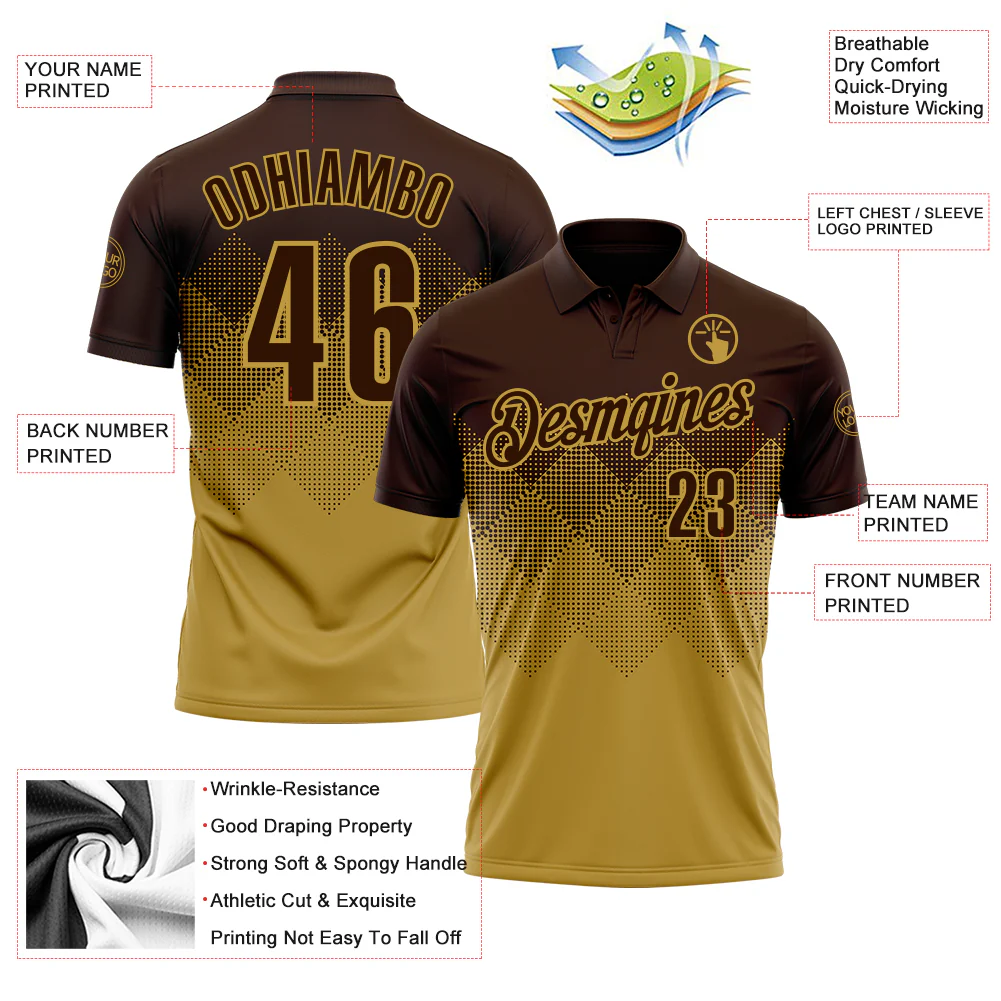 Custom Brown Old Gold 3D Gradient Square Shape Performance Polo Shirt - Image 3