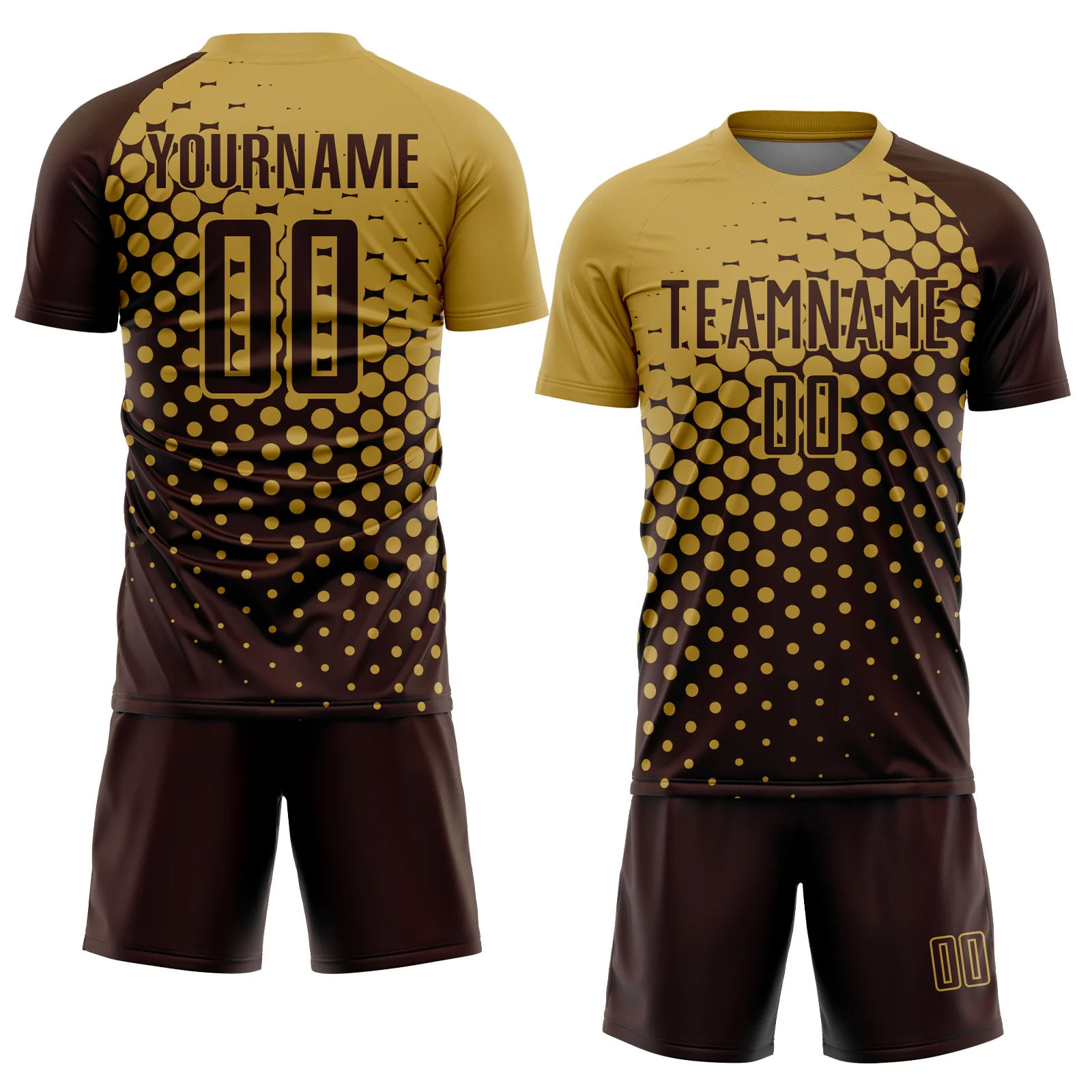 Custom Brown Old Gold Modern Polka Dot Sublimation Soccer Uniform Jersey - Image 2