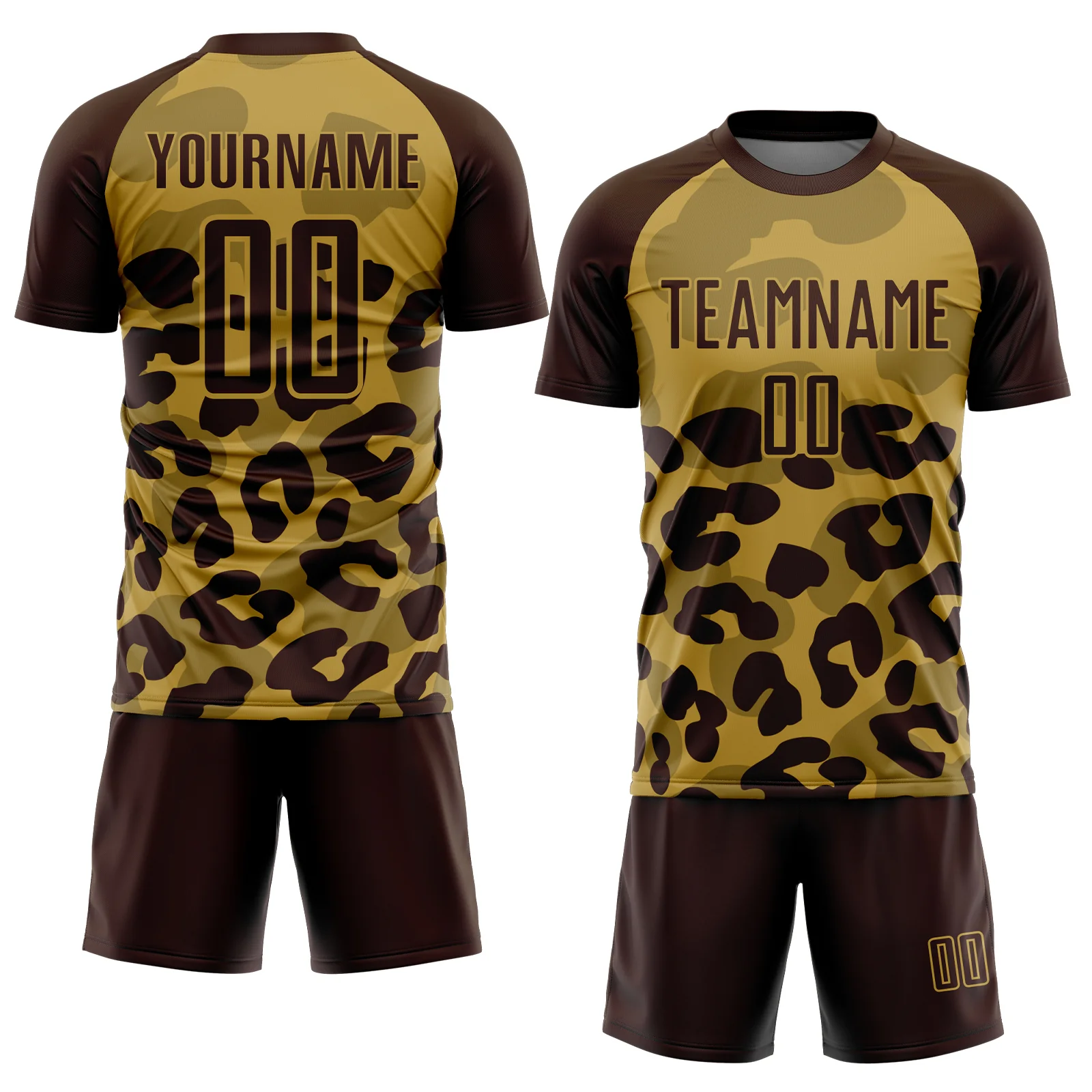Custom Brown Old Gold Animal Leopard Print Sports Sublimation Soccer Uniform Jersey - Image 2