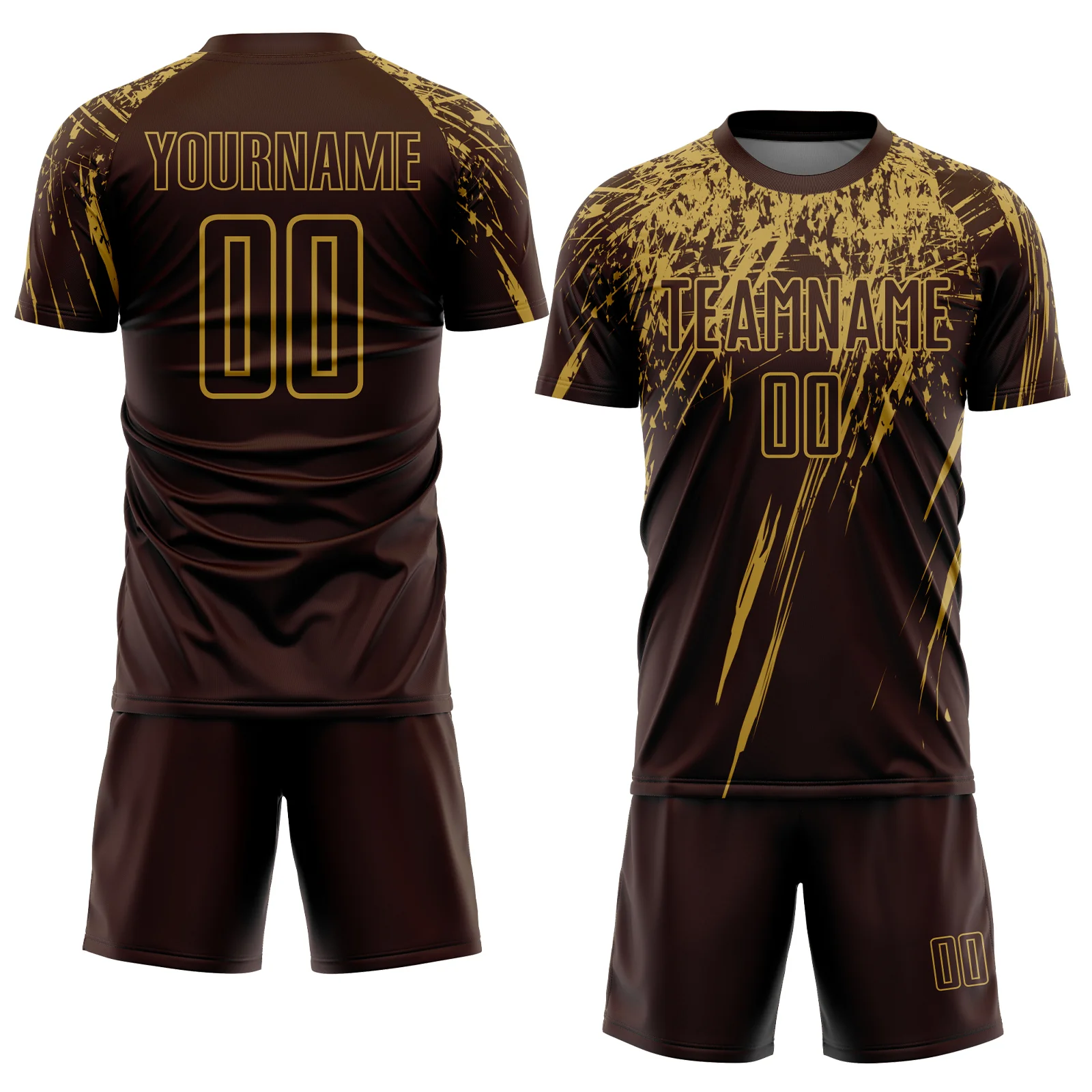 Custom Brown Old Gold Splash Sports Sublimation Soccer Uniform Jersey - Image 2