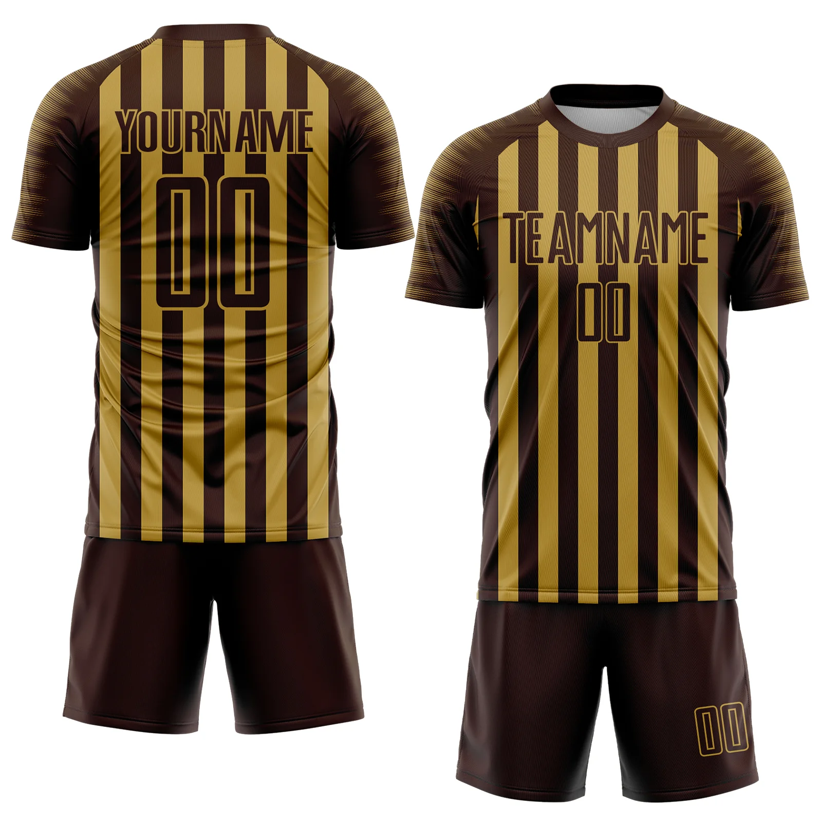 Custom Brown Old Gold Stripe Sports Sublimation Soccer Uniform Jersey - Image 2