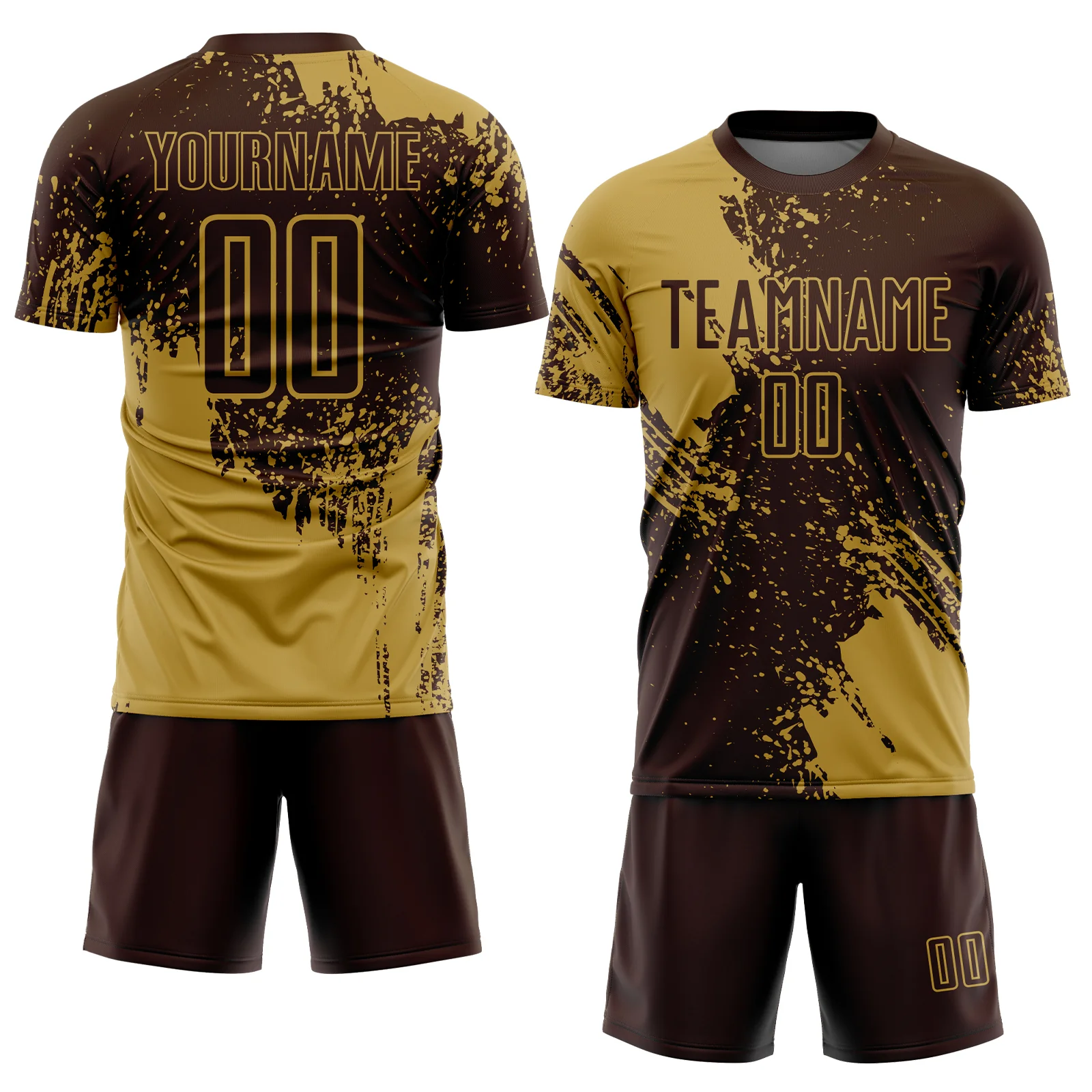 Custom Brown Old Gold Abstract Brush Stroke Sports Sublimation Soccer Uniform Jersey - Image 2