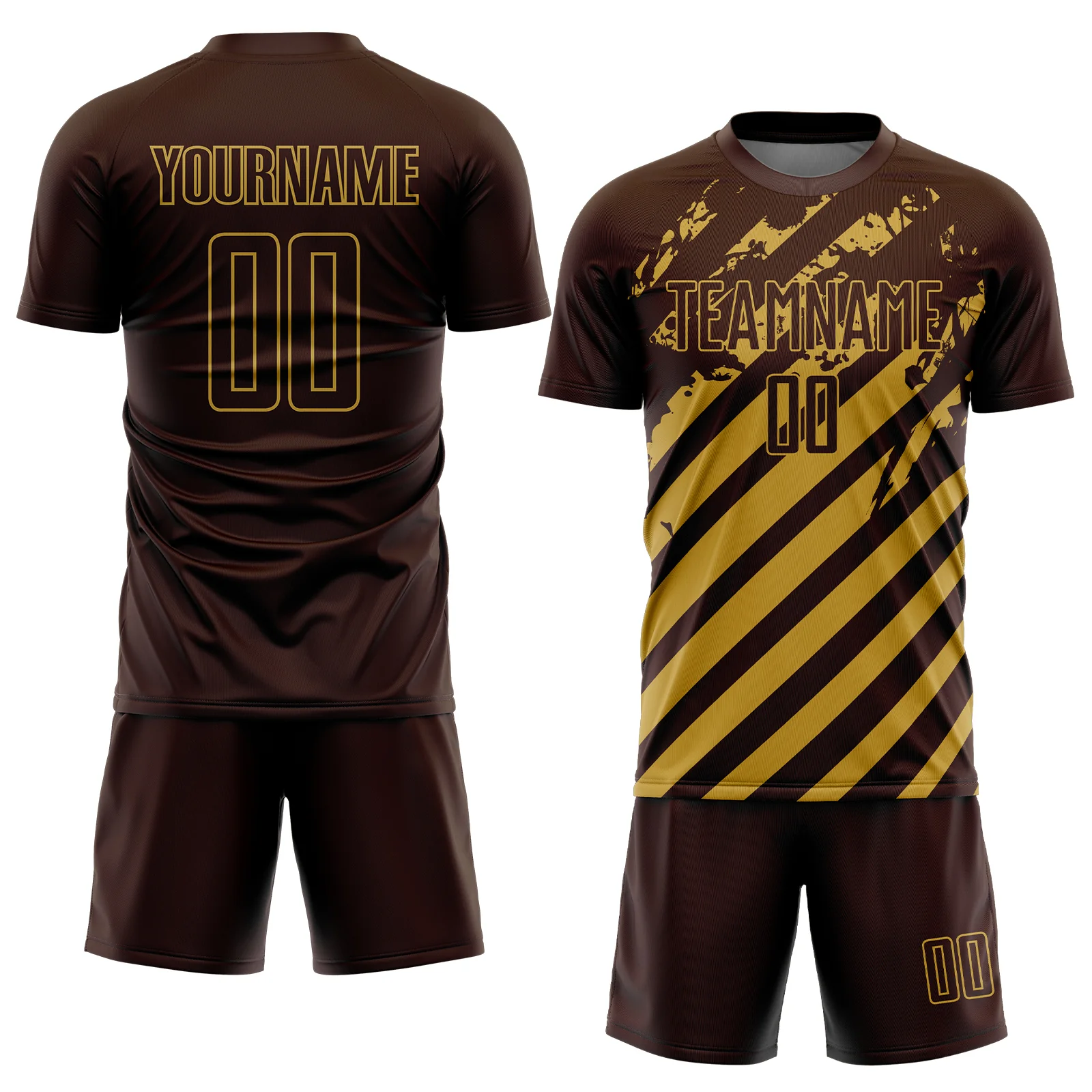 Custom Brown Old Gold Distressed Diagonal Stripe Pattern Sports Sublimation Soccer Uniform Jersey - Image 2