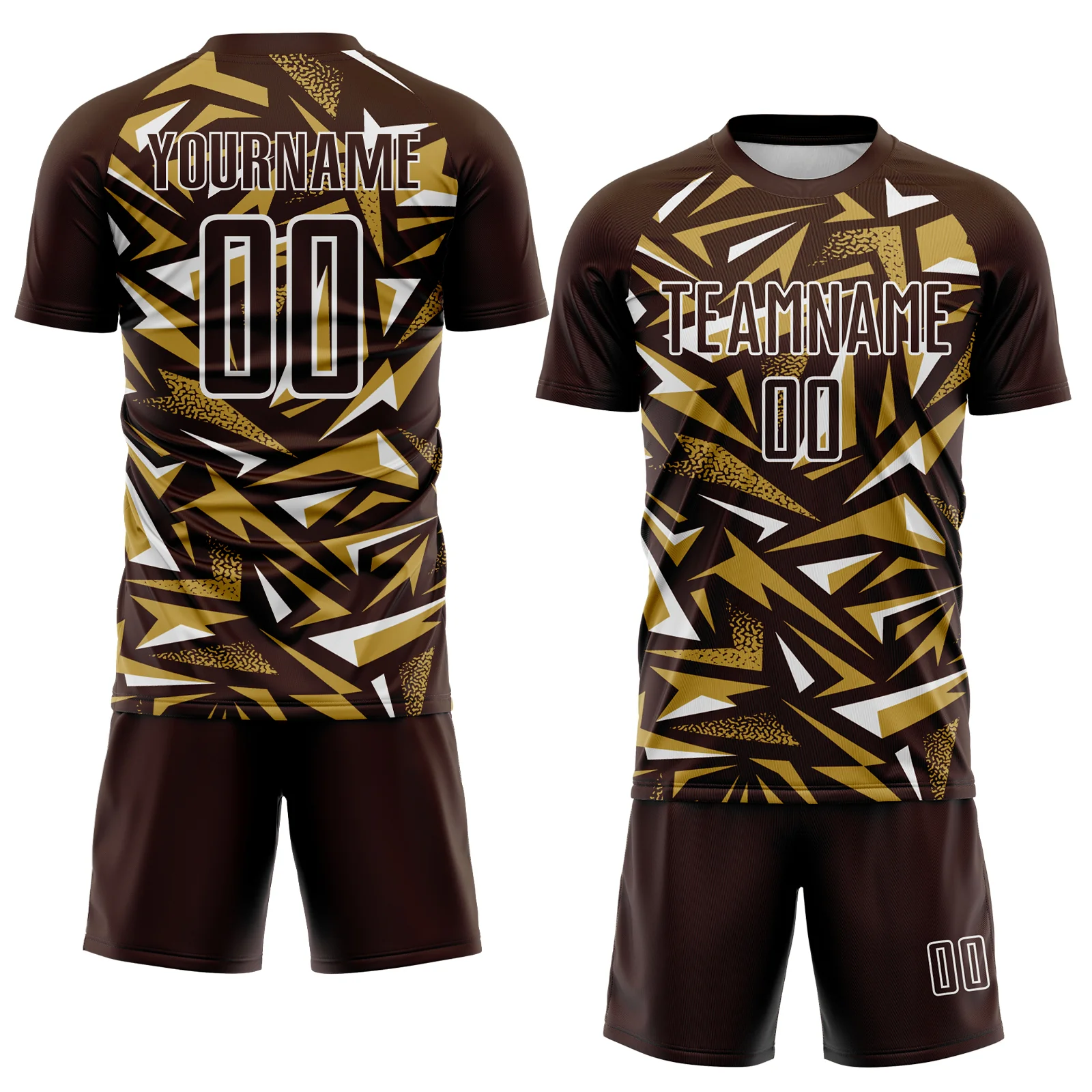 Custom Brown Old Gold-White Cyber Mecha E-sport Geometric Shards Spike Sublimation Soccer Uniform Jersey - Image 2