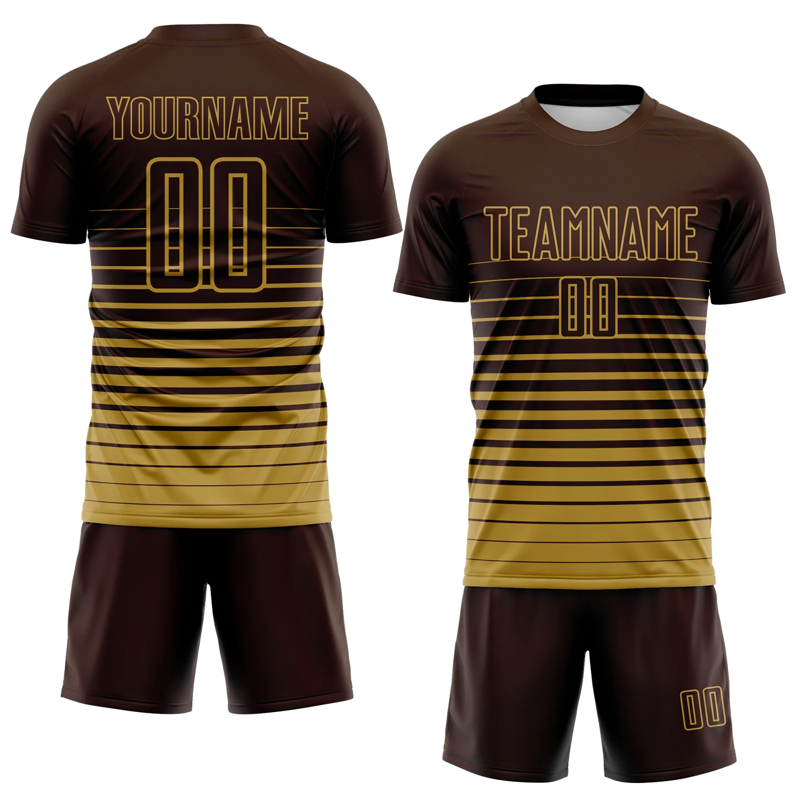 Custom Brown Old Gold Gradient Pinstripe Sublimation Soccer Uniform Jersey - Image 2