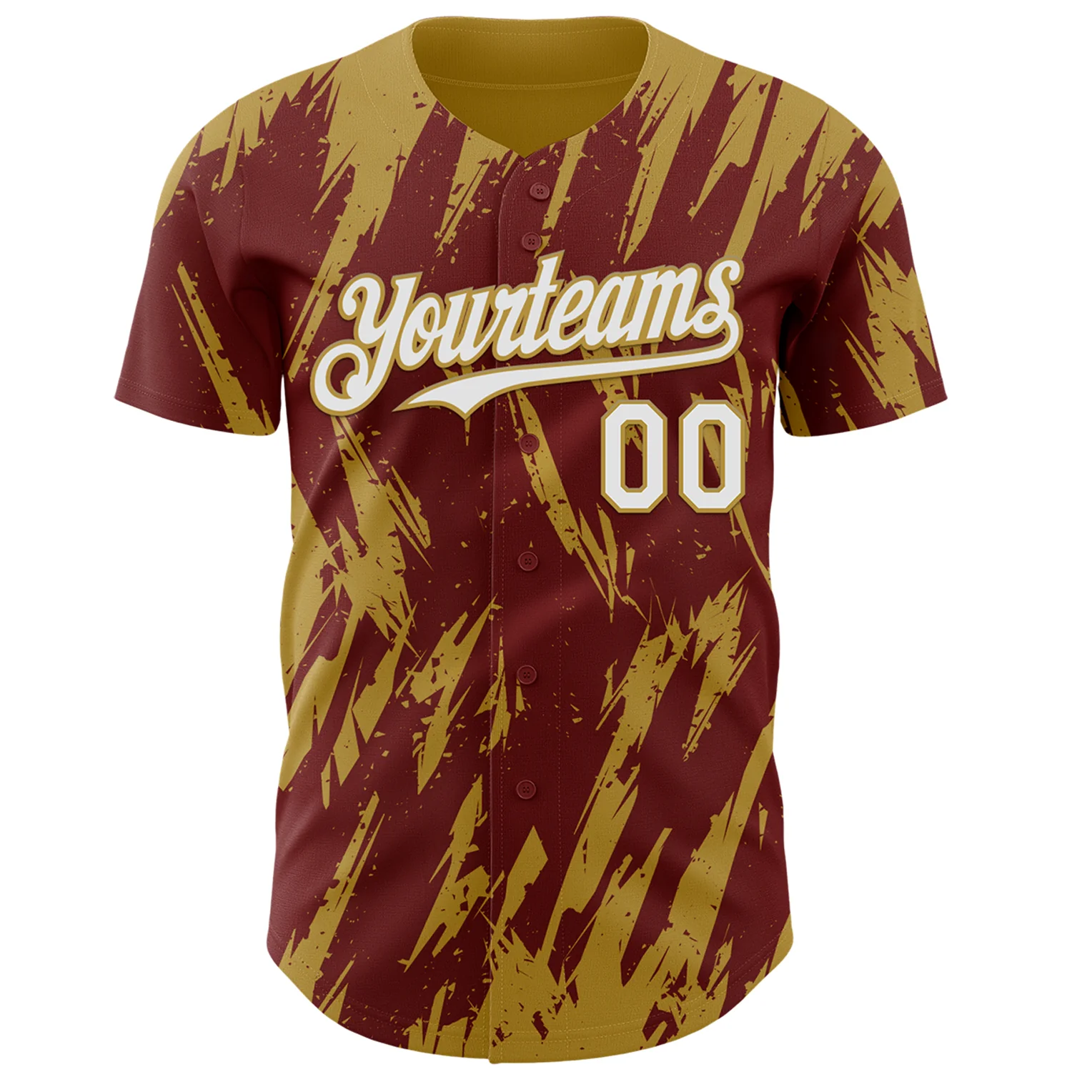 Custom Burgundy White-Old Gold Splatter Torn Sharp Brush Stroke Authentic Baseball Jersey - Image 2