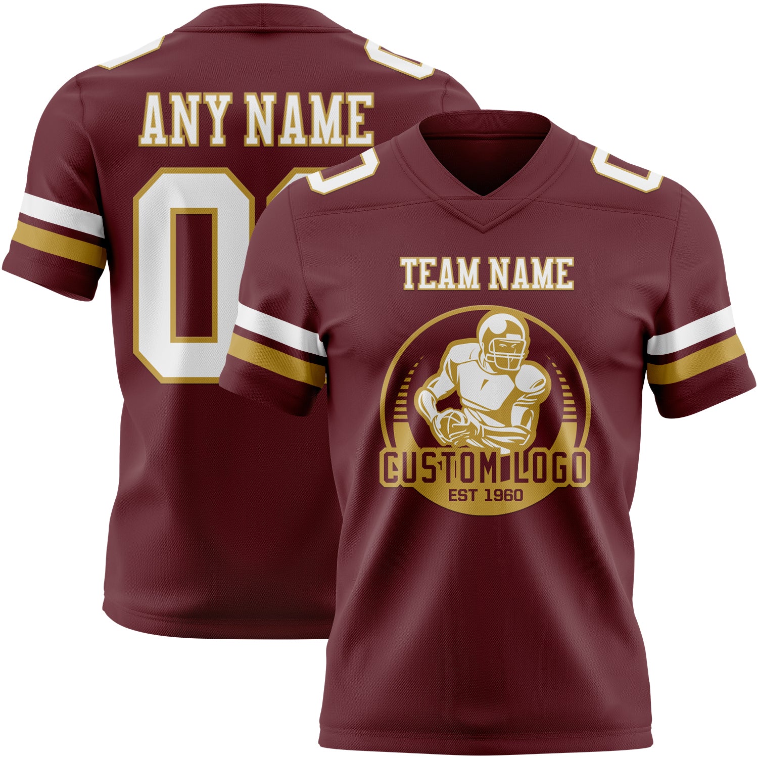 Custom Burgundy White-Old Gold Authentic Football Jersey - Image 2