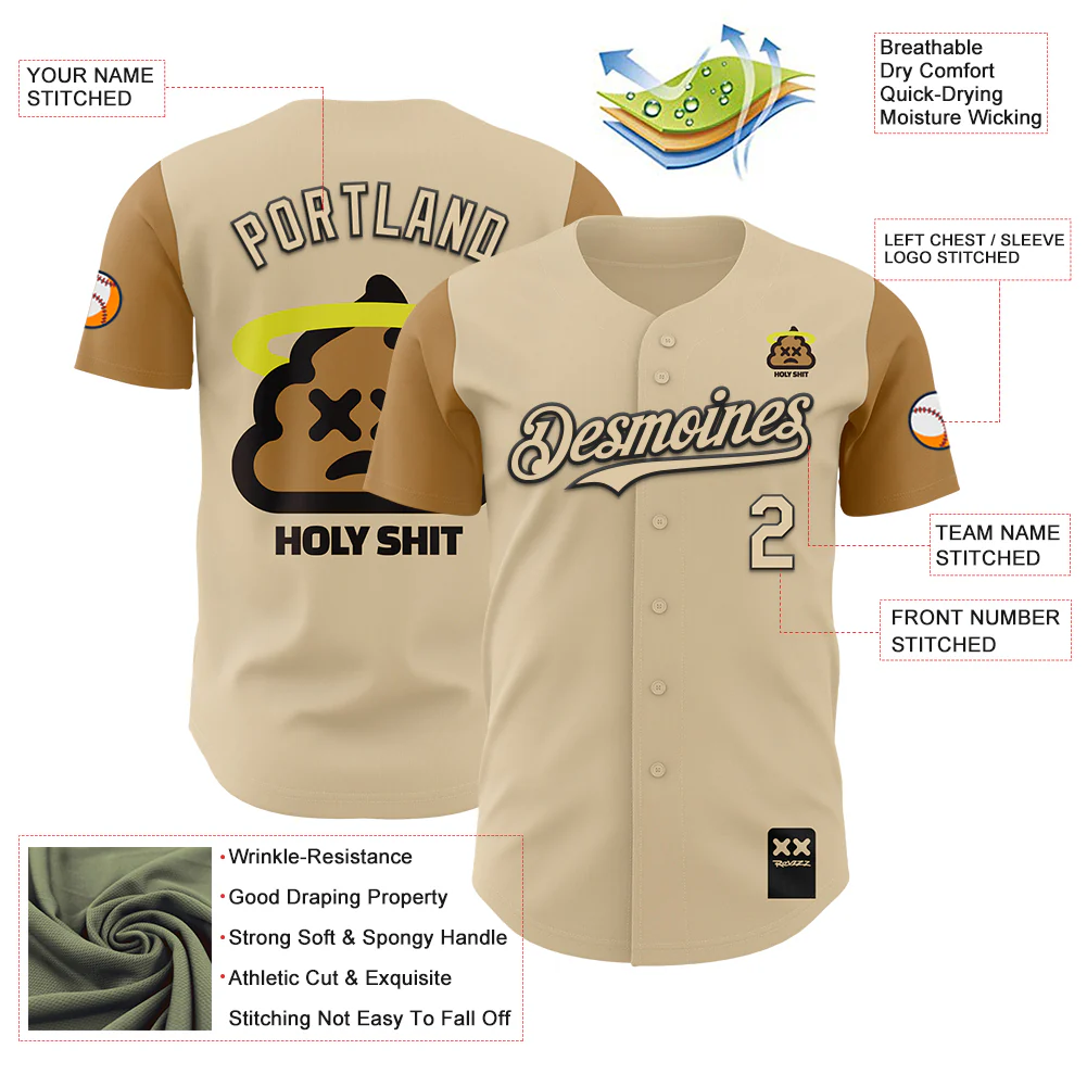Custom City Cream Old Gold-Black 3D Revzzz Holyshit Authentic Baseball Jersey - Image 3
