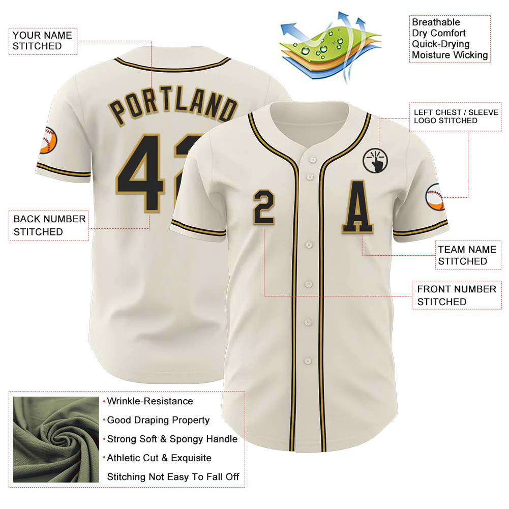 Custom Cream Black-Old Gold Authentic Baseball Jersey - Image 2