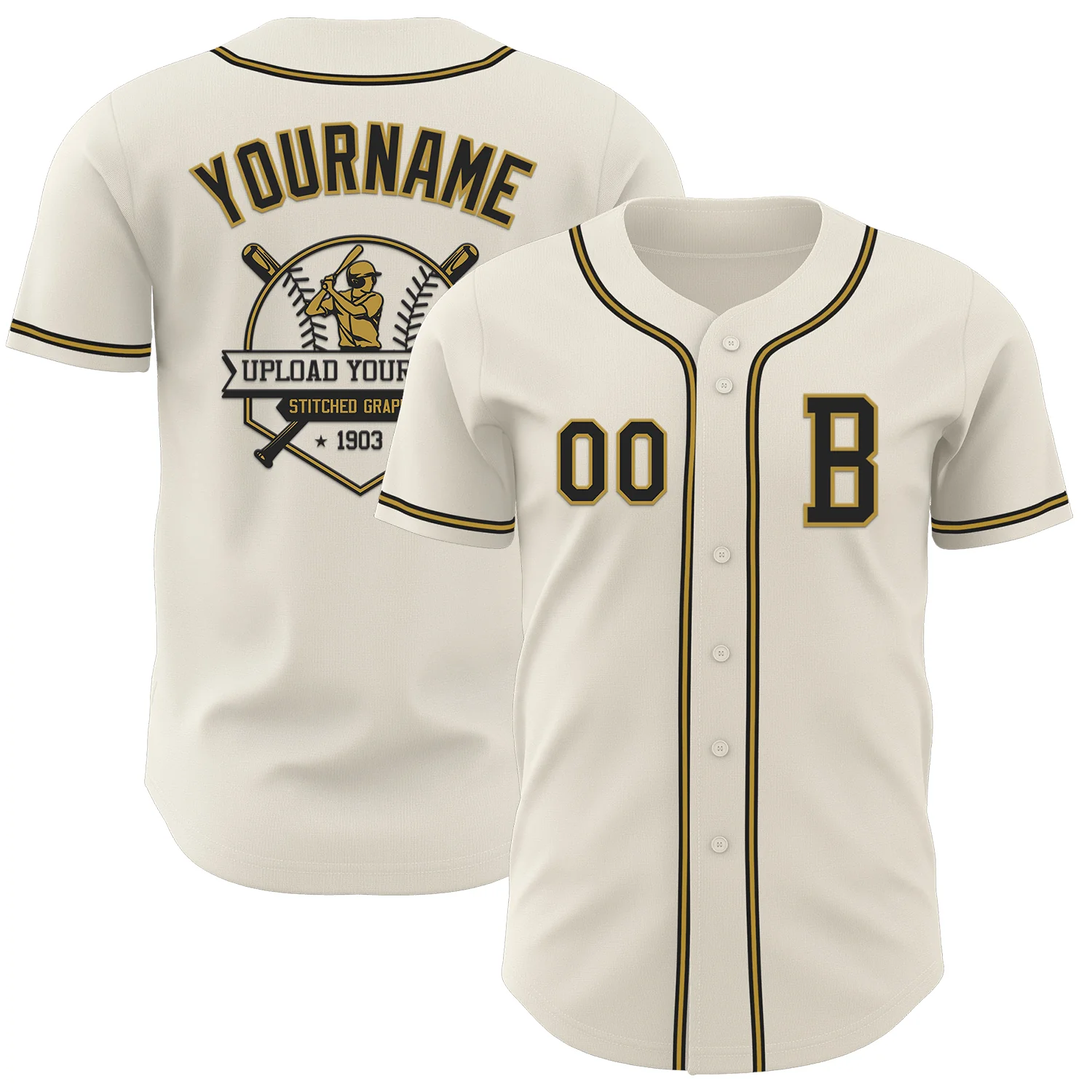 Custom Cream Black-Old Gold Authentic Baseball Jersey - Image 5