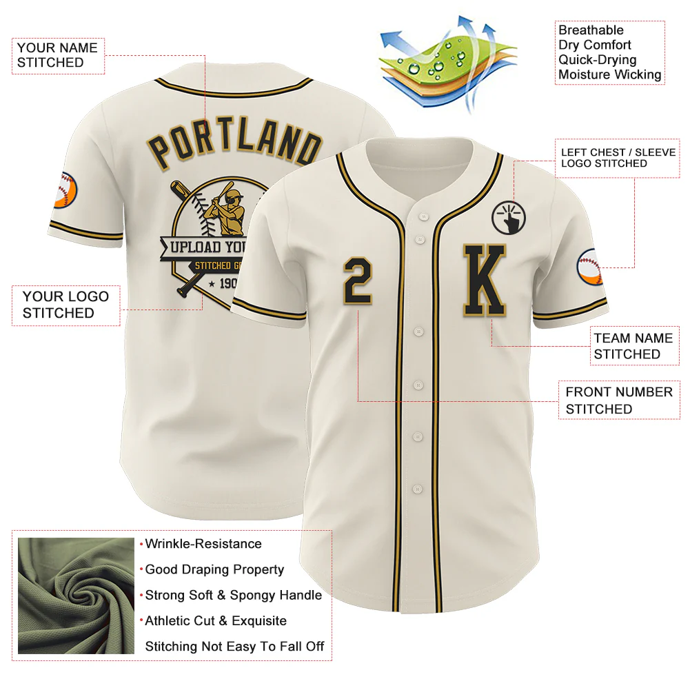 Custom Cream Black-Old Gold Authentic Baseball Jersey - Image 6