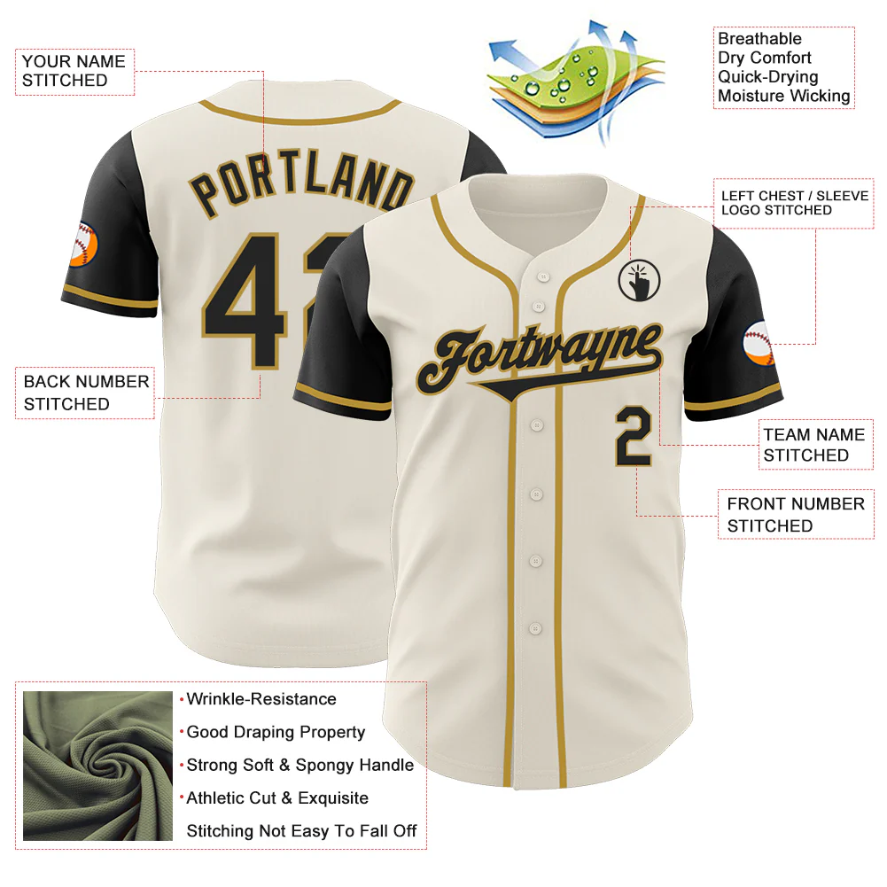 Custom Cream Black-Old Gold Authentic Two Tone Baseball Jersey - Image 3
