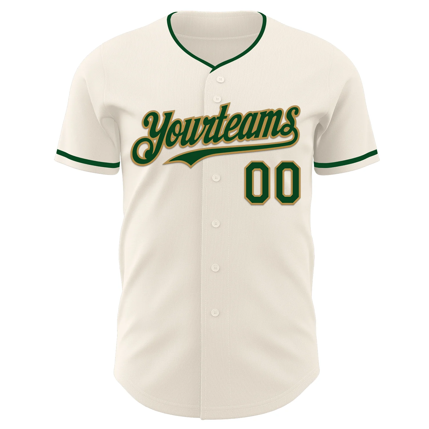 Custom Cream Green-Old Gold Authentic Baseball Jersey - Image 2