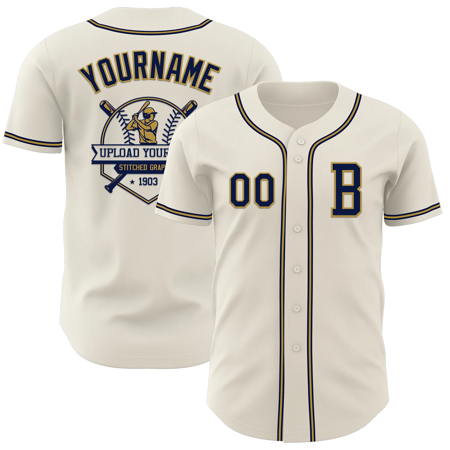 Custom Cream Navy-Old Gold Authentic Baseball Jersey - Image 5