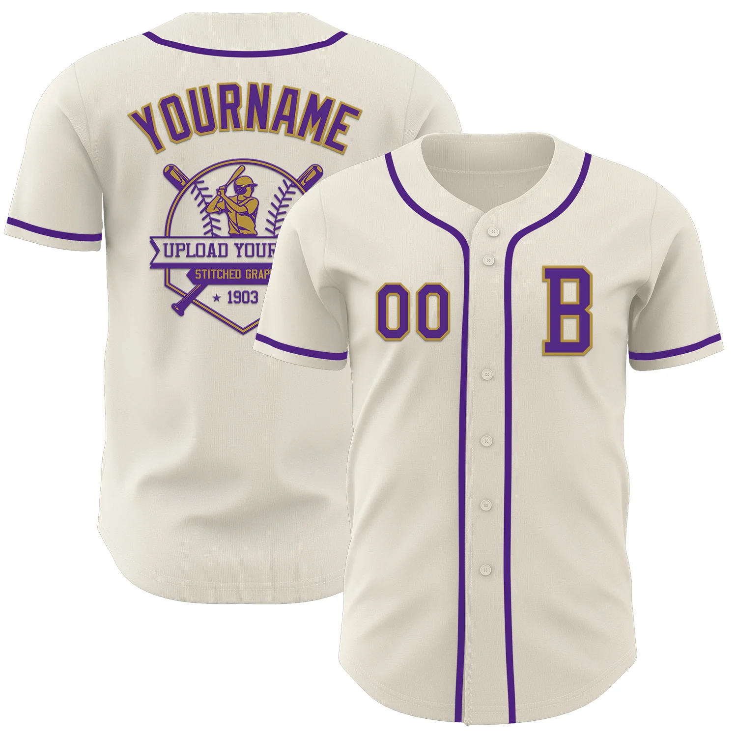 Custom Cream Purple-Old Gold Authentic Baseball Jersey - Image 5