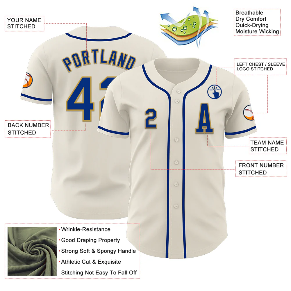 Custom Cream Royal-Old Gold Authentic Baseball Jersey - Image 2
