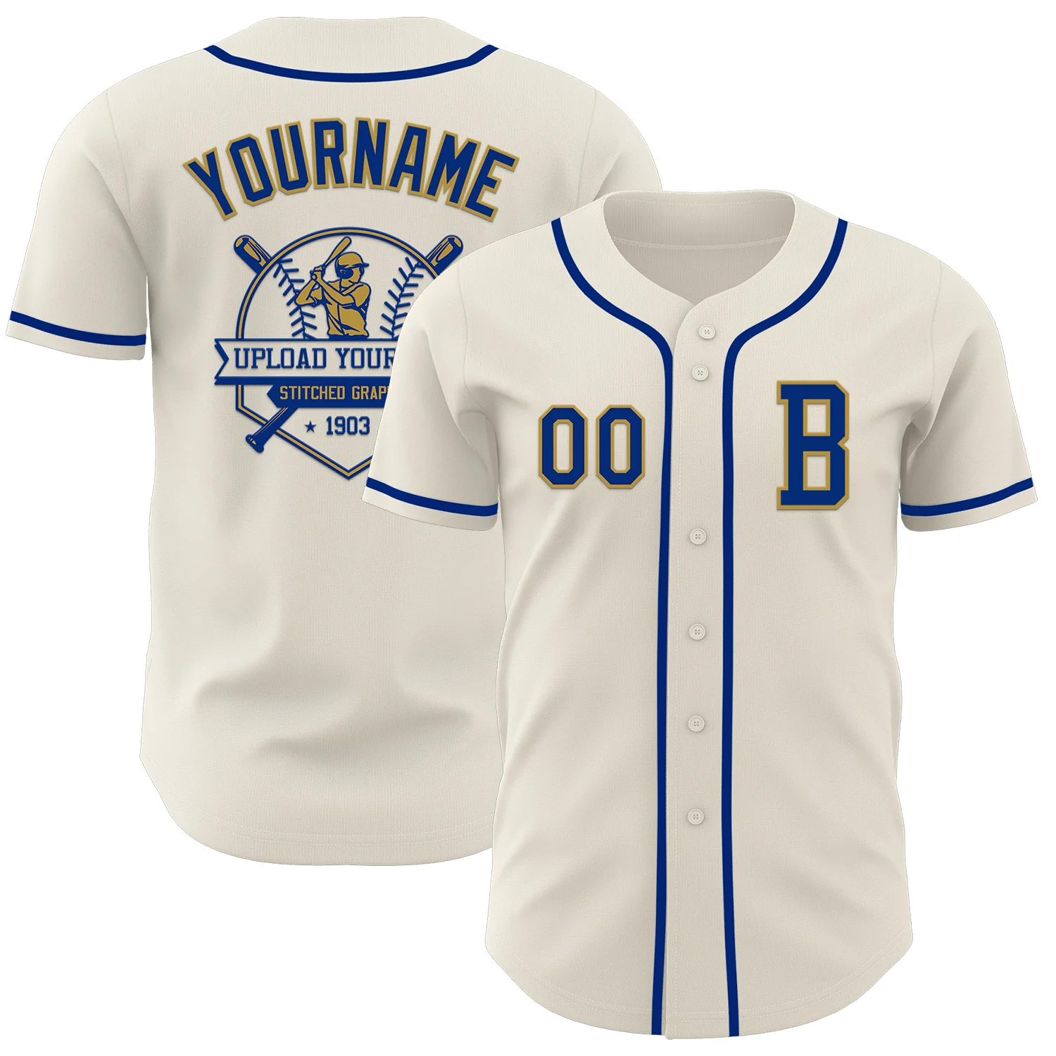 Custom Cream Royal-Old Gold Authentic Baseball Jersey - Image 5