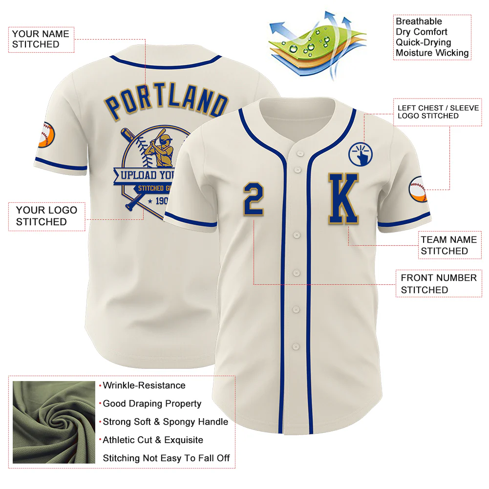 Custom Cream Royal-Old Gold Authentic Baseball Jersey - Image 6