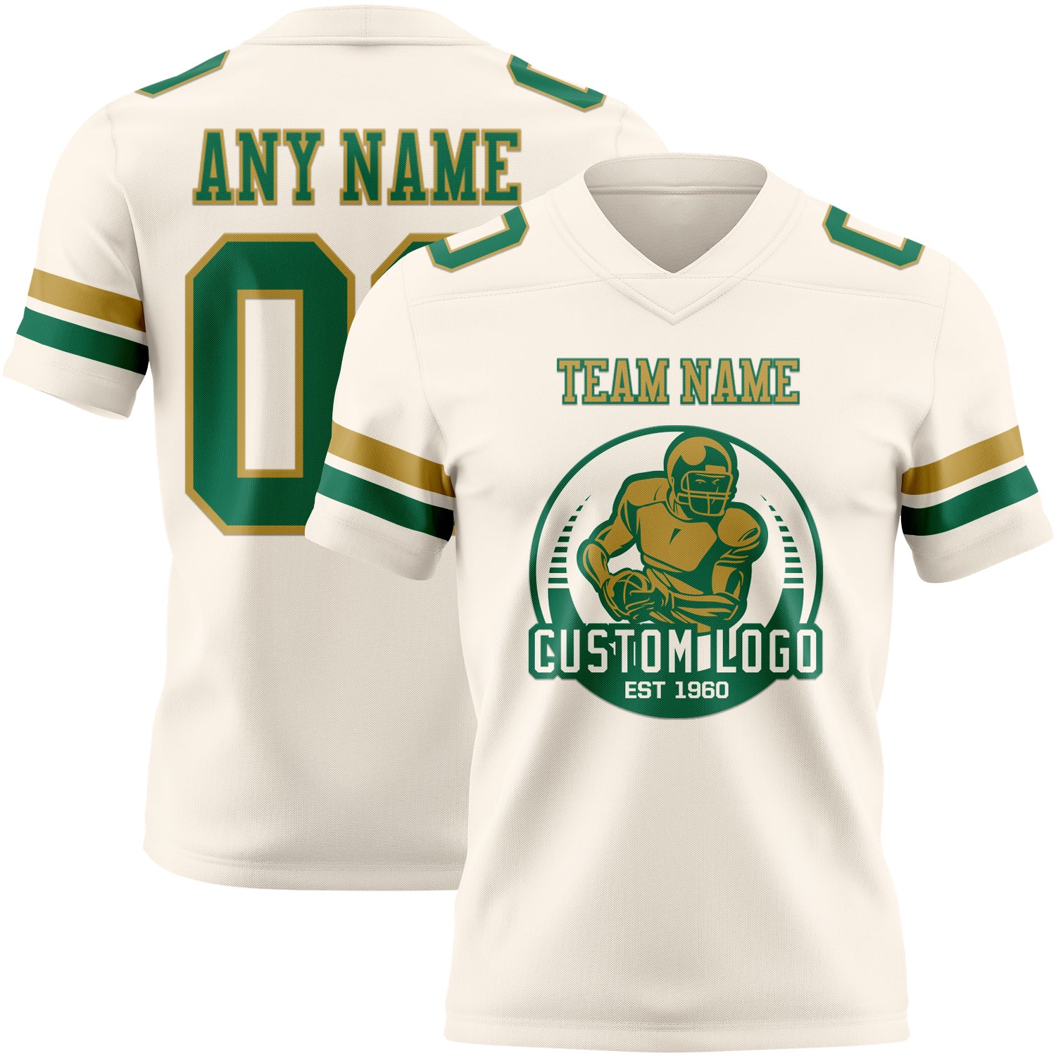 Custom Cream Kelly Green-Old Gold Authentic Football Jersey - Image 2