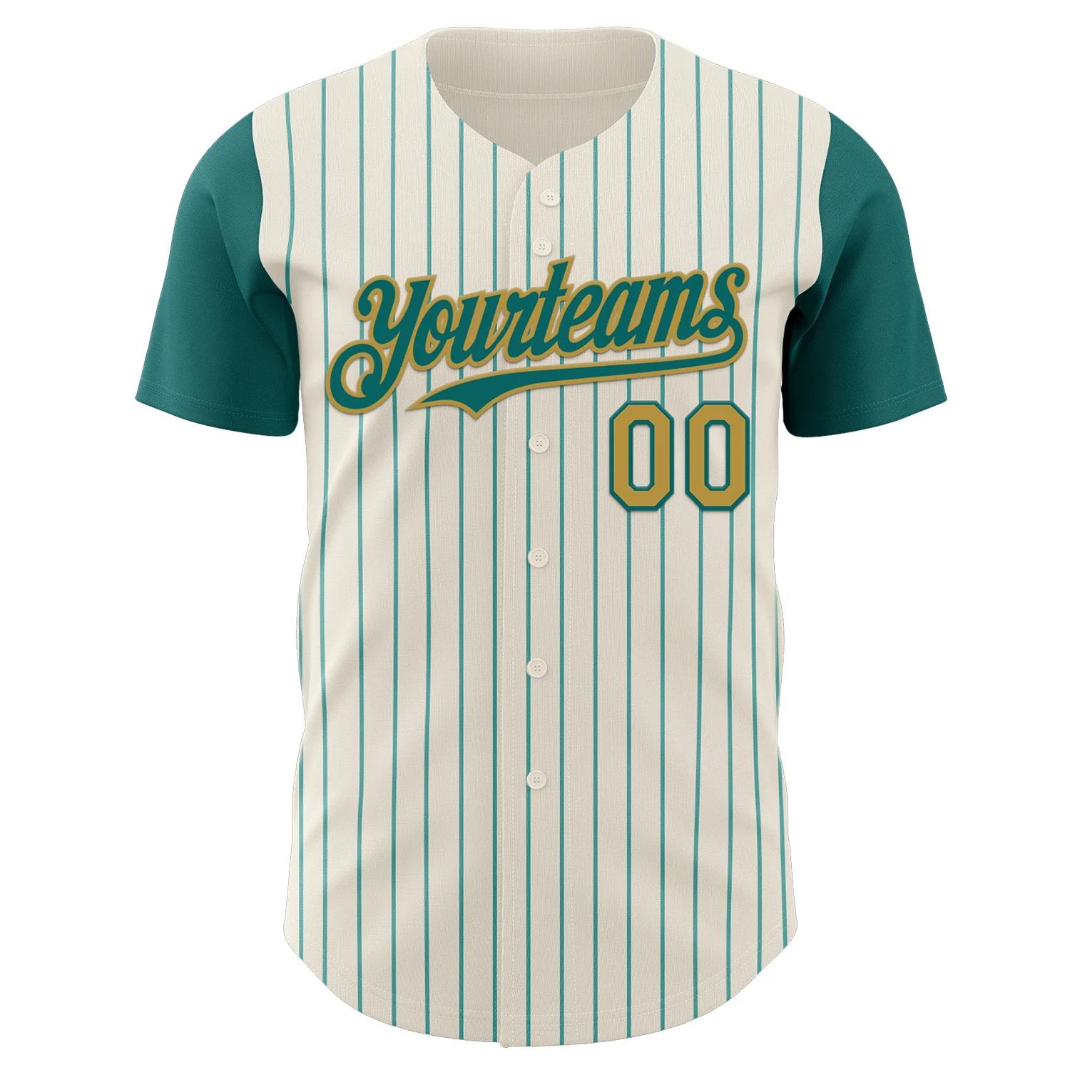 Custom Cream Teal Pinstripe Old Gold Authentic Two Tone Baseball Jersey - Image 2