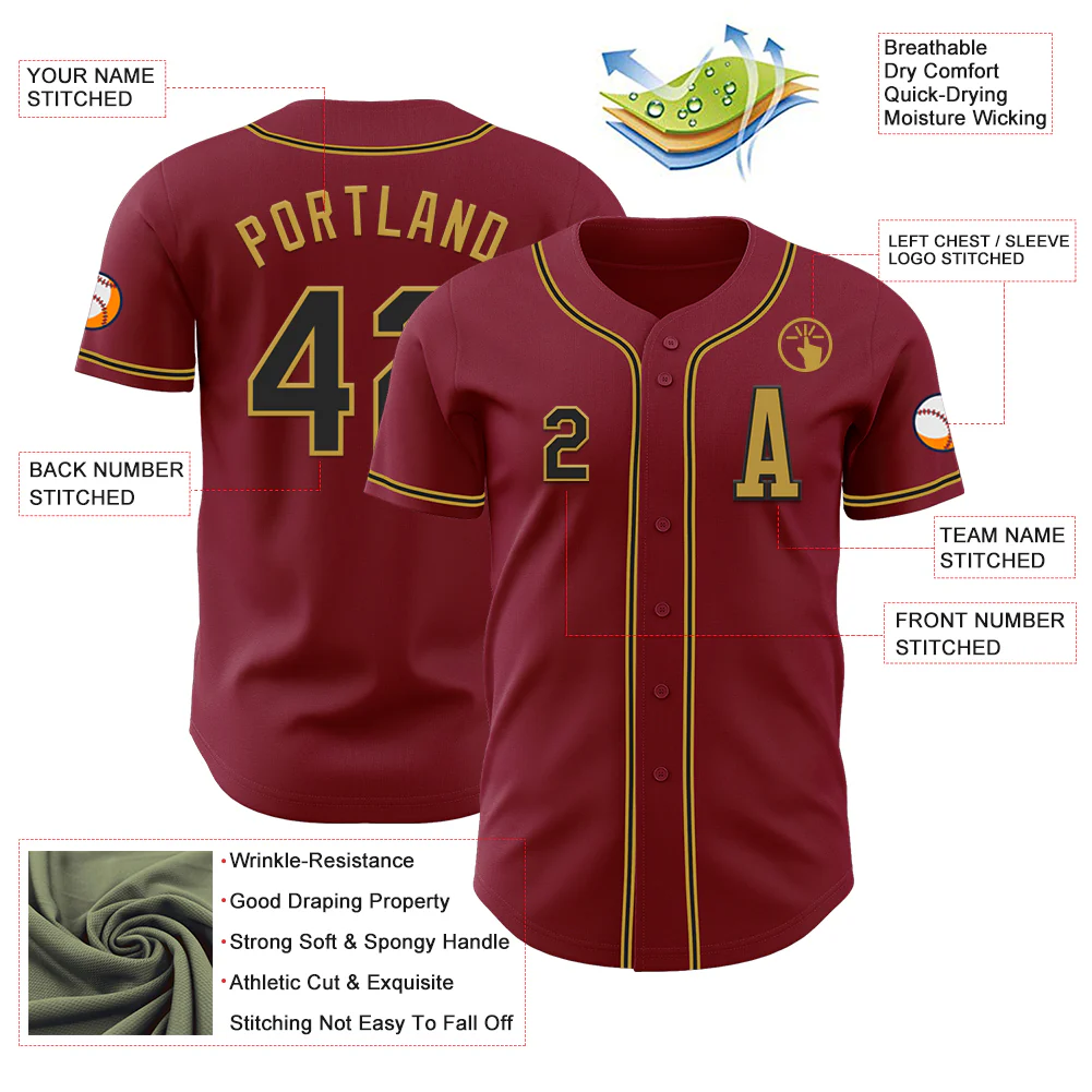 Custom Crimson Black-Old Gold Authentic Baseball Jersey - Image 2