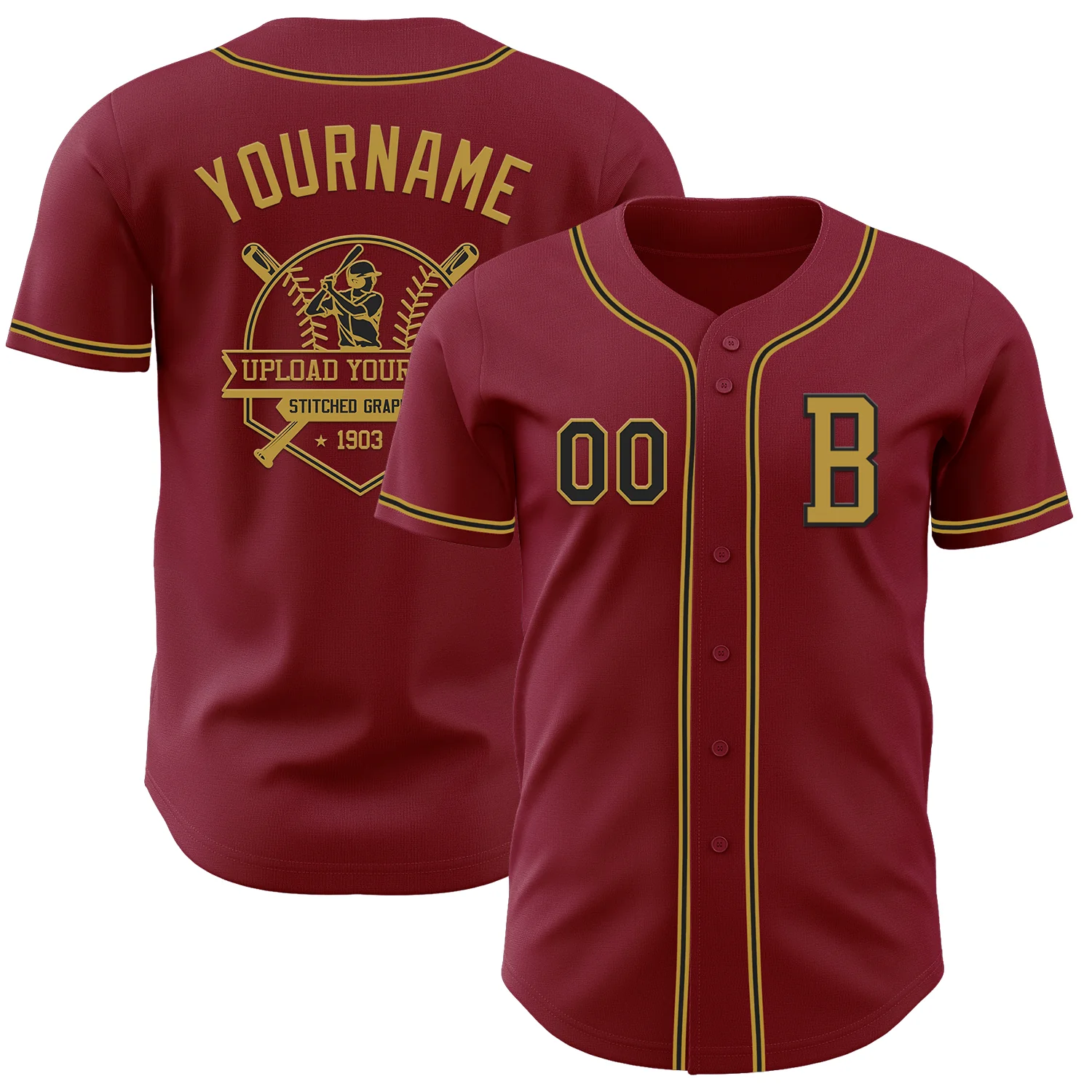 Custom Crimson Black-Old Gold Authentic Baseball Jersey - Image 5