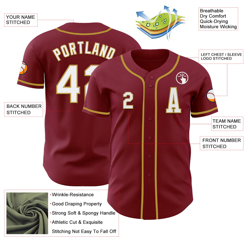 Custom Crimson White-Old Gold Authentic Baseball Jersey - Image 2
