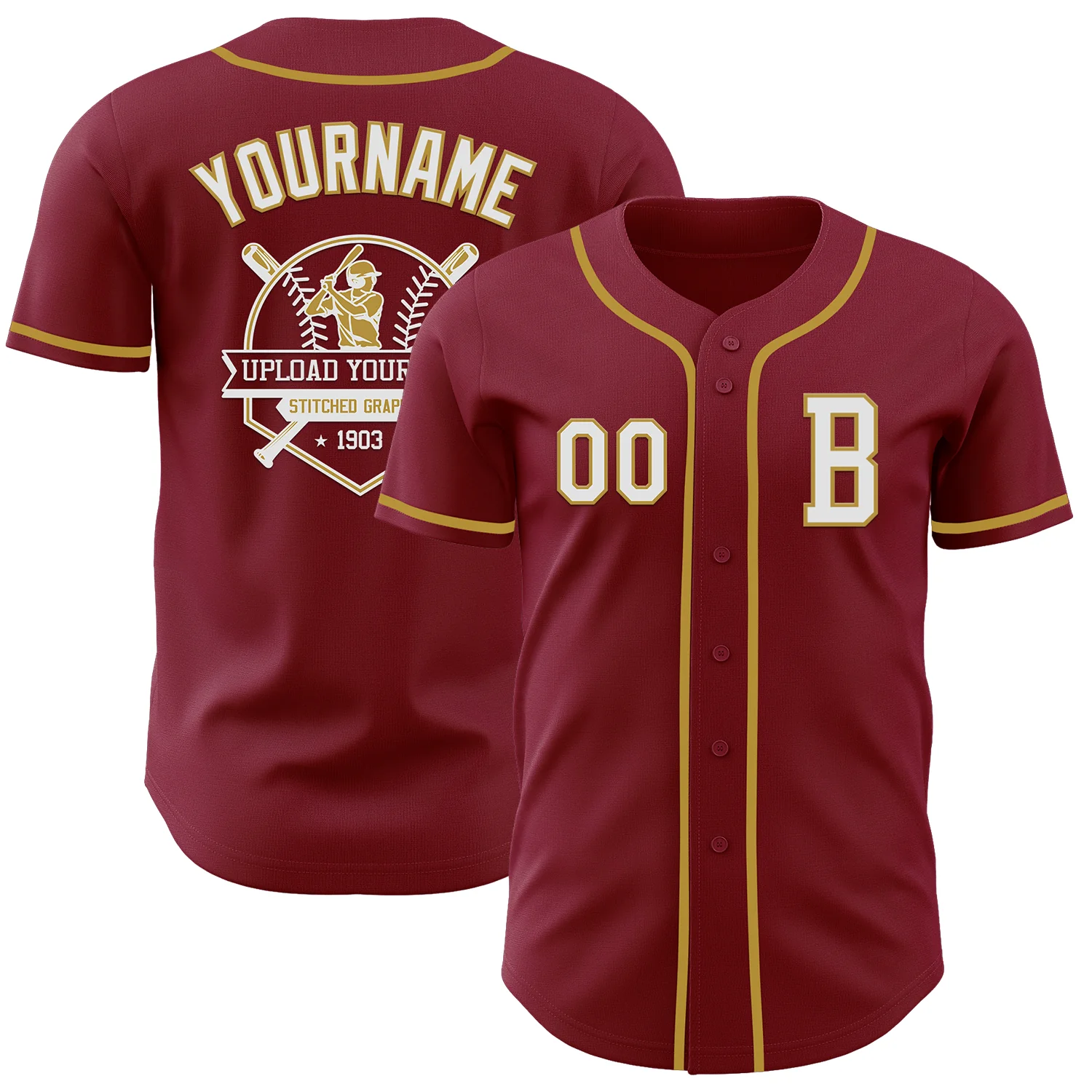 Custom Crimson White-Old Gold Authentic Baseball Jersey - Image 5