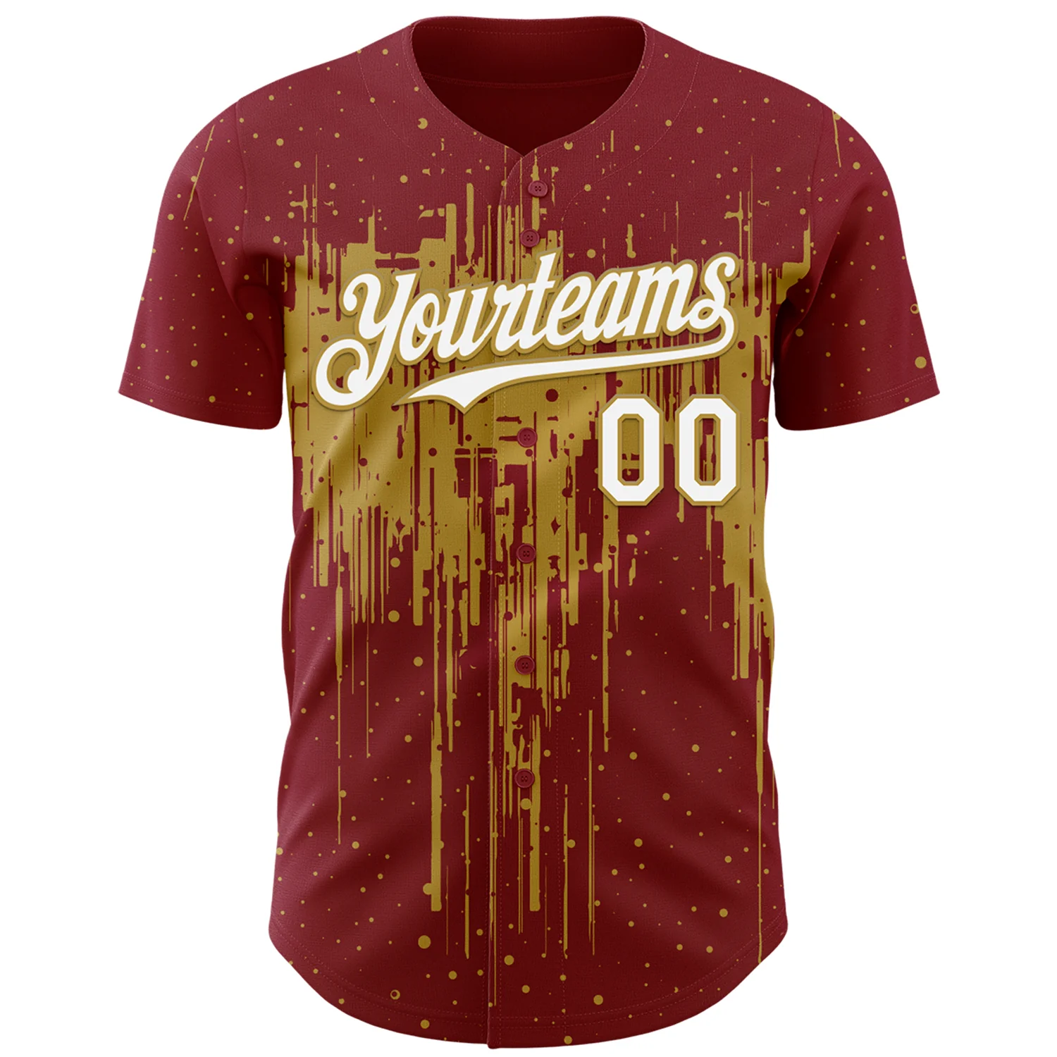 Custom Crimson White-Old Gold Dripping Splatter Paint Authentic Baseball Jersey - Image 2