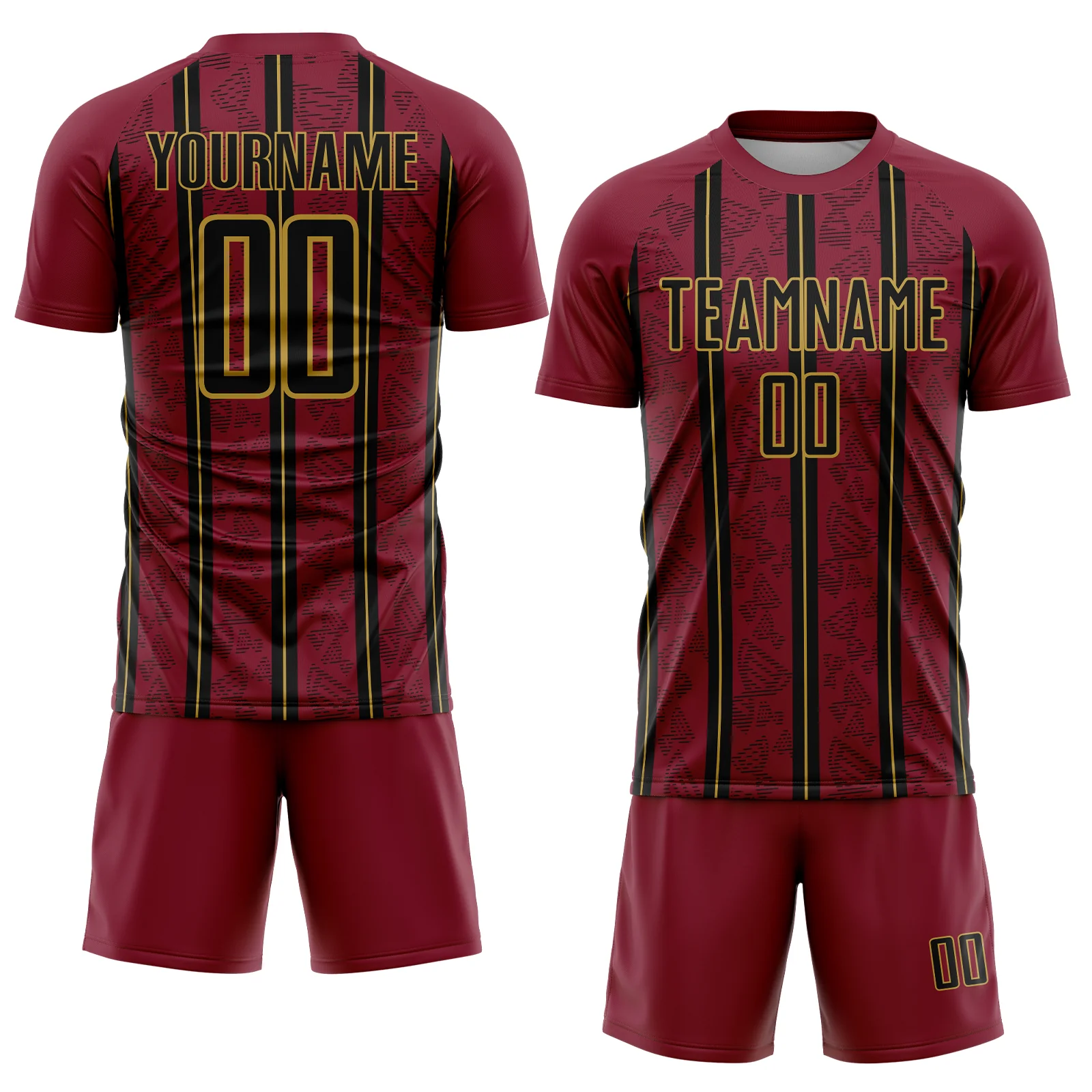Custom Crimson Black-Old Gold Stripe Line Sublimation Soccer Uniform Jersey - Image 2