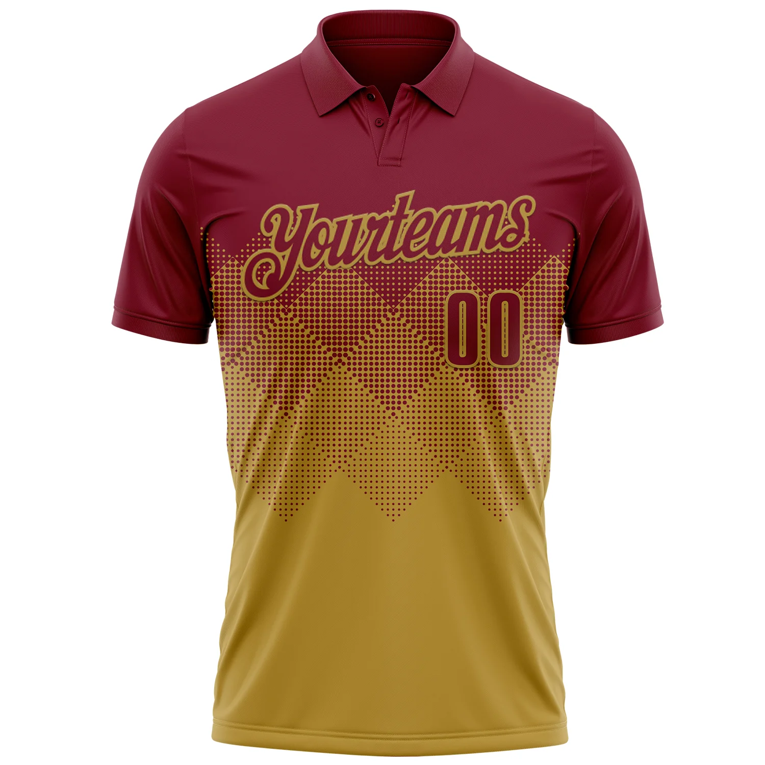 Custom Crimson Old Gold 3D Gradient Square Shape Performance Polo Shirt - Image 2
