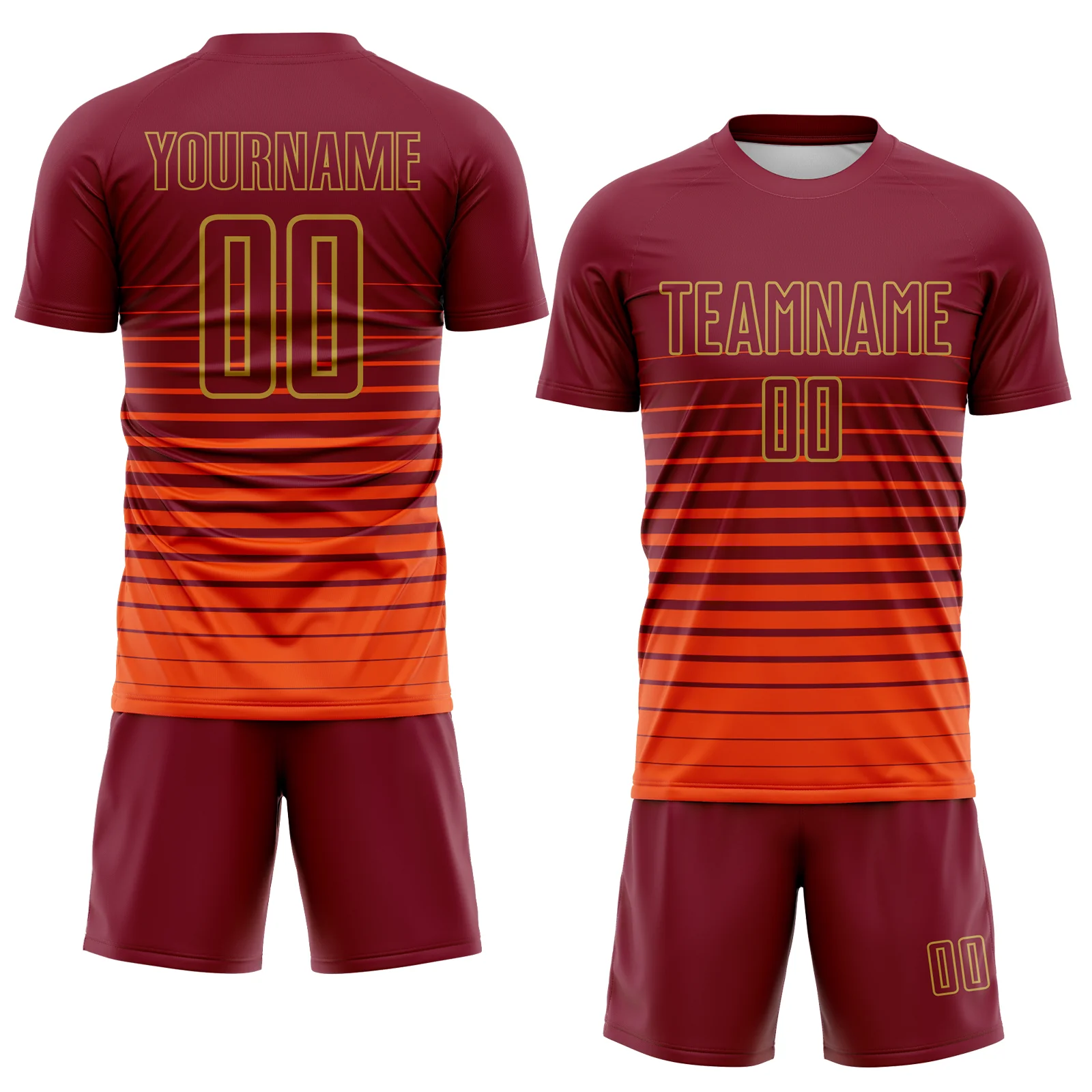 Custom Crimson Old Gold Gradient Pinstripe Sublimation Soccer Uniform Jersey - Image 2