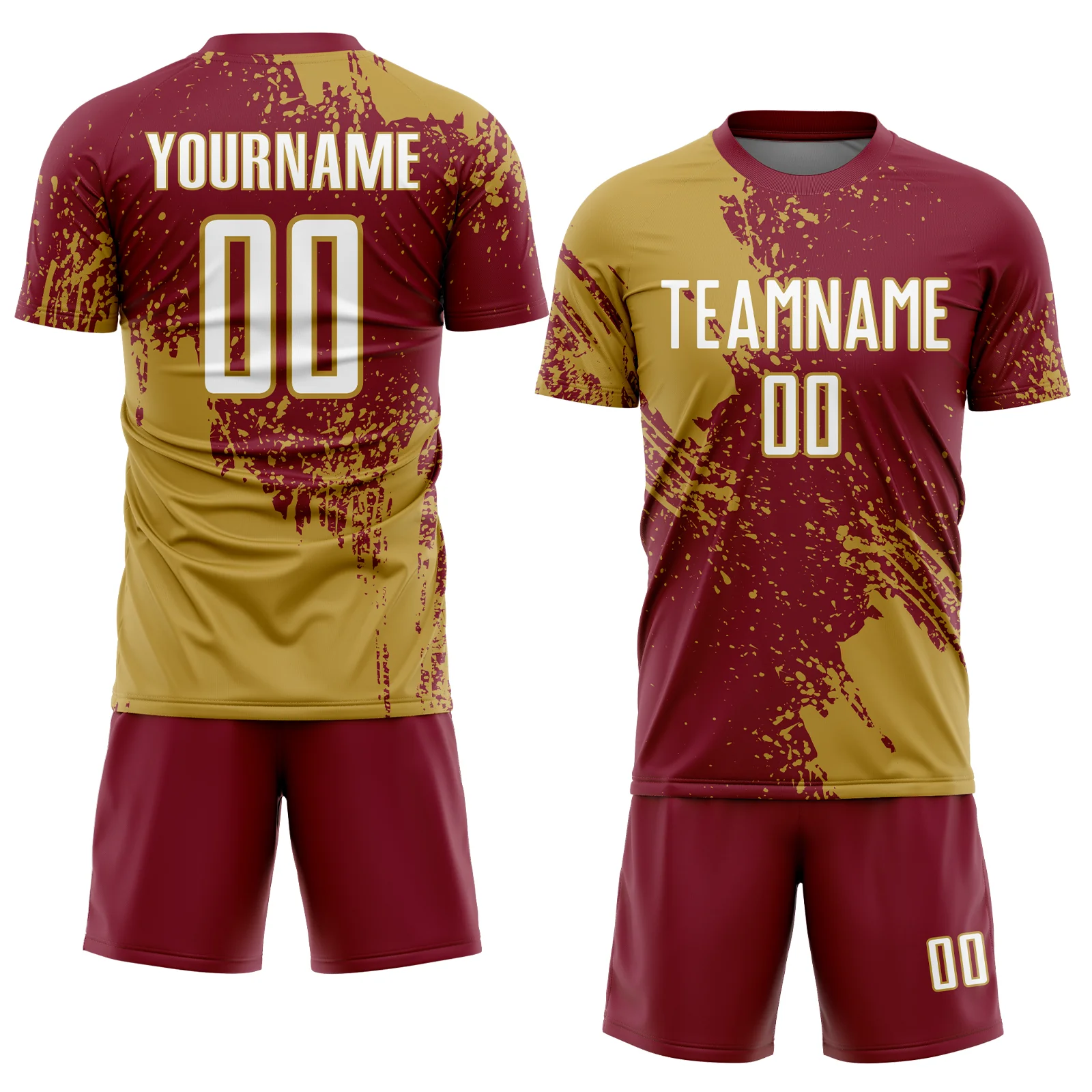 Custom Crimson White-Old Gold Abstract Brush Stroke Sports Sublimation Soccer Uniform Jersey - Image 2