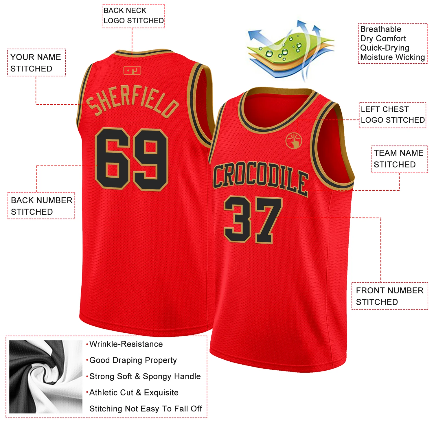 Custom Fire Red Black-Old Gold Authentic Basketball Jersey - Image 2