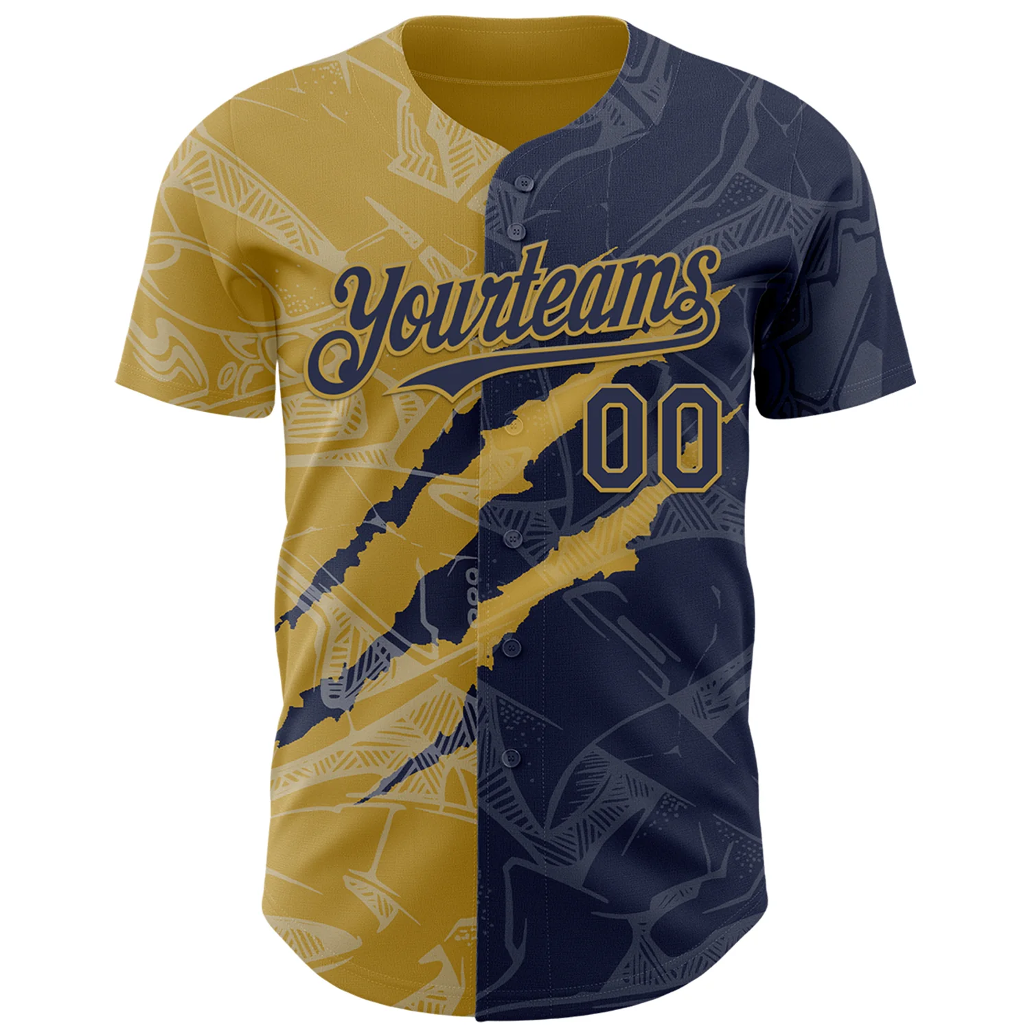 Custom Graffiti Pattern Navy-Old Gold 3D Scratch Authentic Baseball Jersey - Image 2