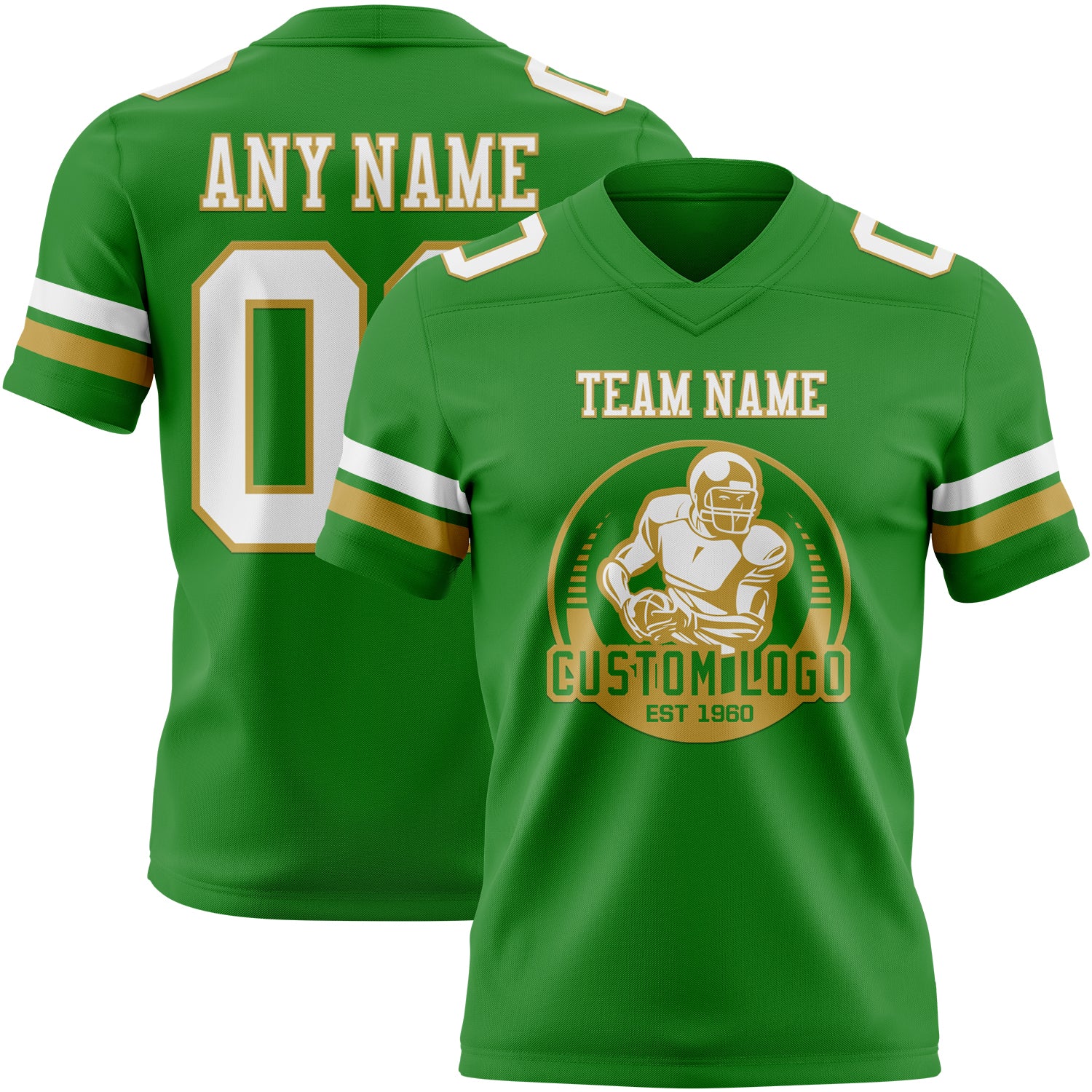 Custom Grass Green White-Old Gold Authentic Football Jersey - Image 2
