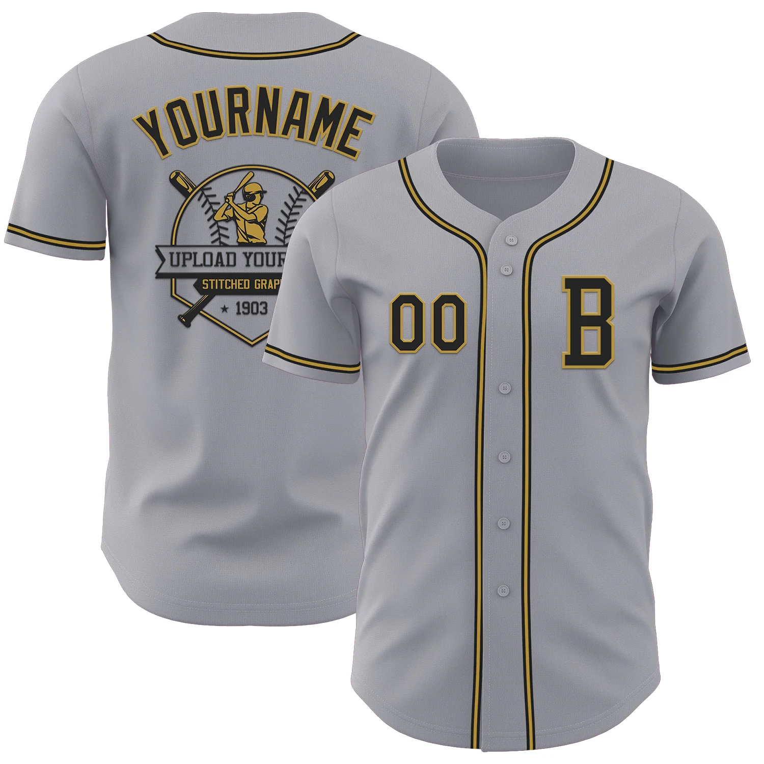 Custom Gray Black-Old Gold Authentic Baseball Jersey - Image 5