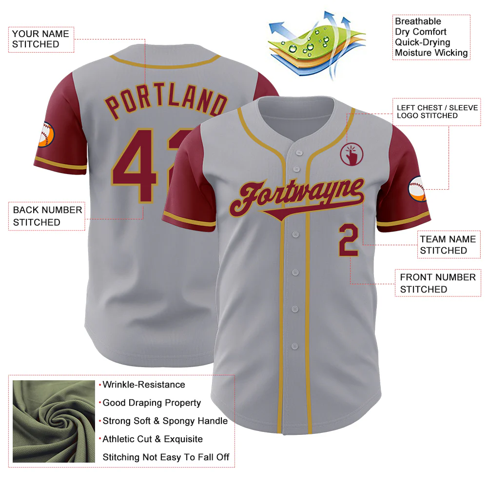 Custom Gray Crimson-Old Gold Authentic Two Tone Baseball Jersey - Image 3