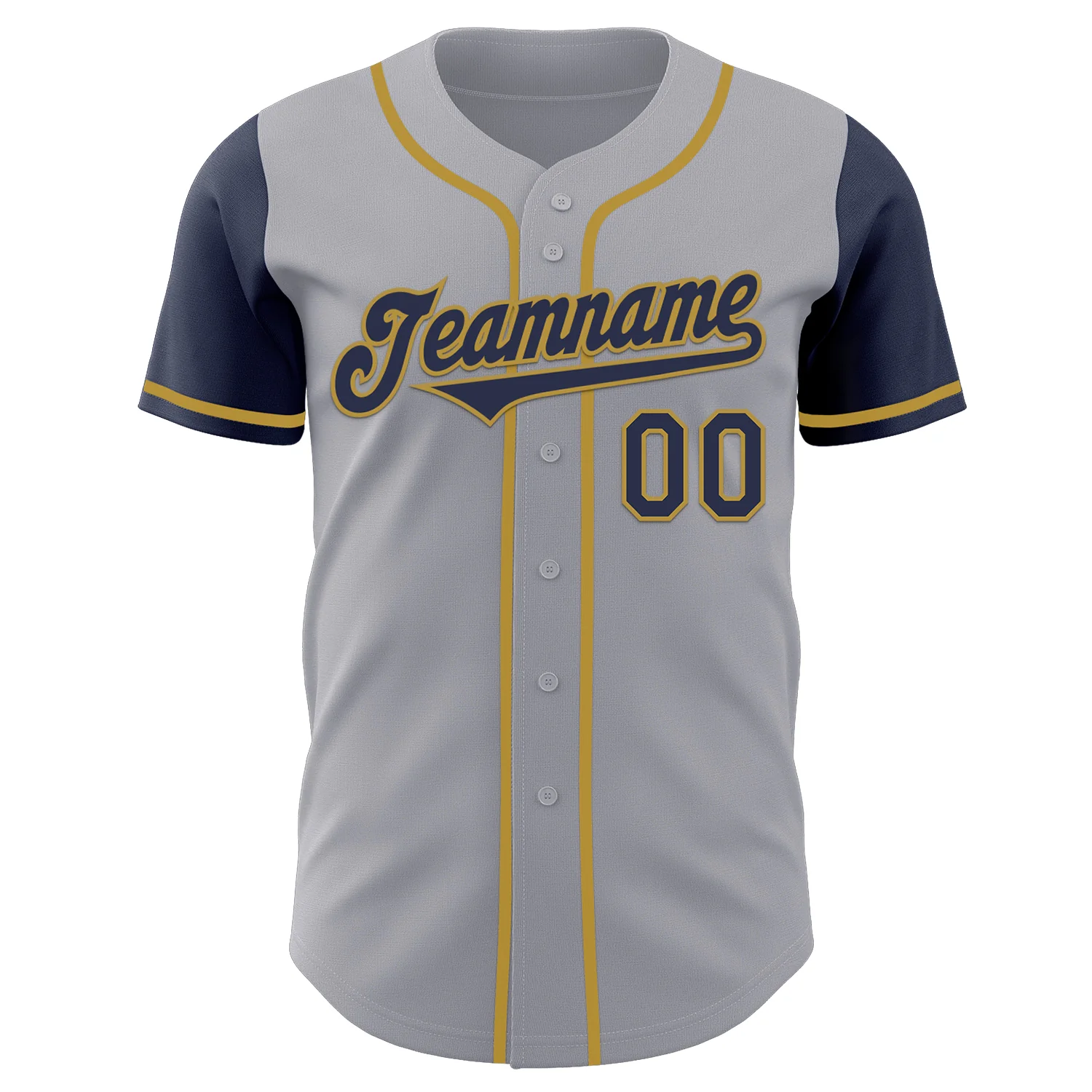 Custom Gray Navy-Old Gold Authentic Two Tone Baseball Jersey - Image 2