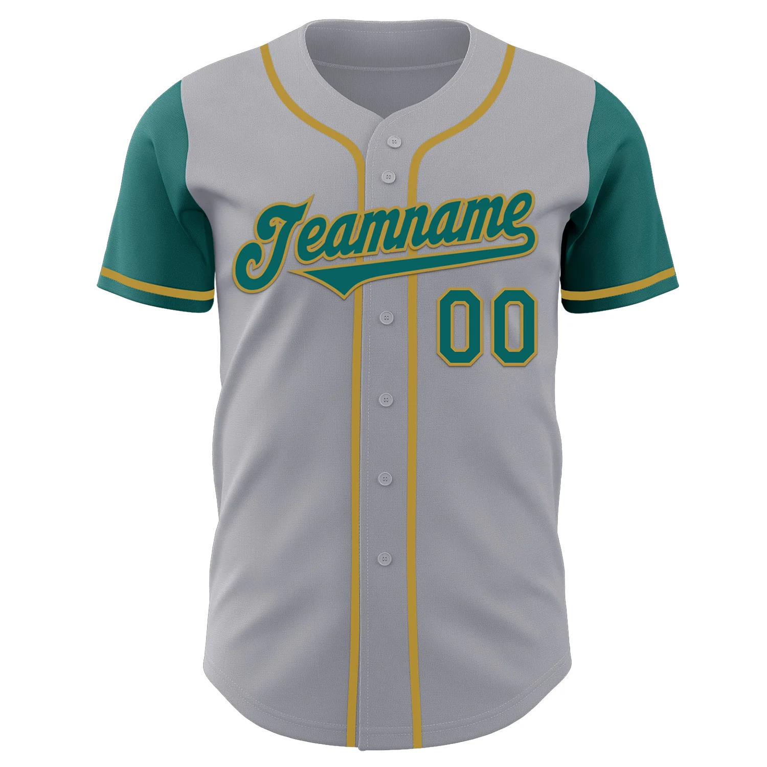 Custom Gray Teal-Old Gold Authentic Two Tone Baseball Jersey - Image 2