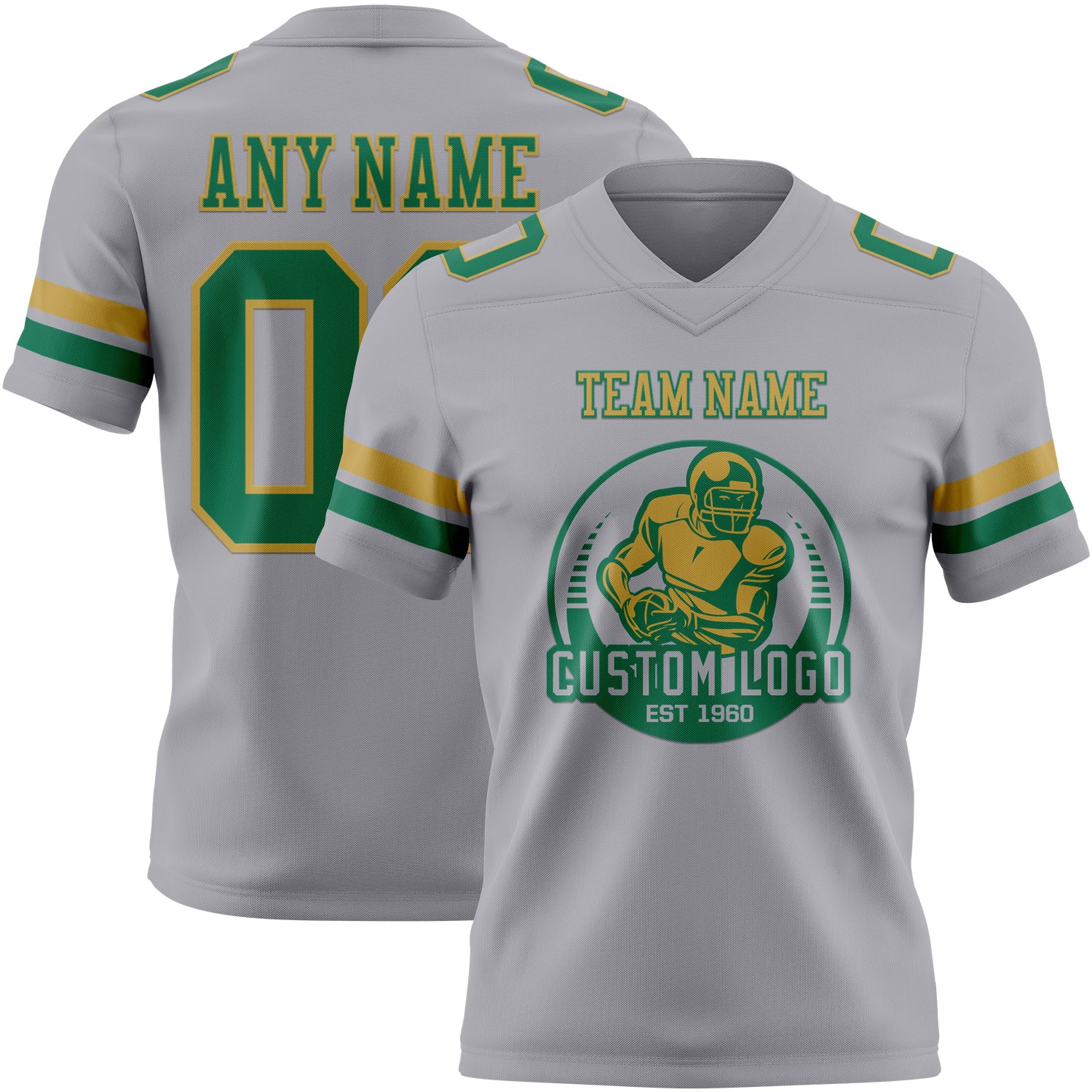 Custom Gray Kelly Green-Old Gold Authentic Football Jersey - Image 2