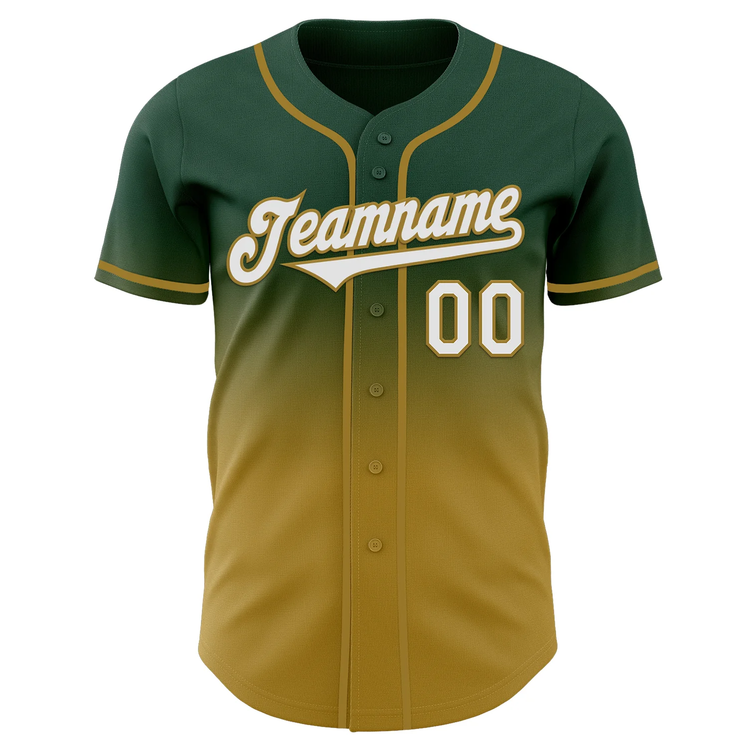 Custom Green White-Old Gold Authentic Fade Fashion Baseball Jersey - Image 2