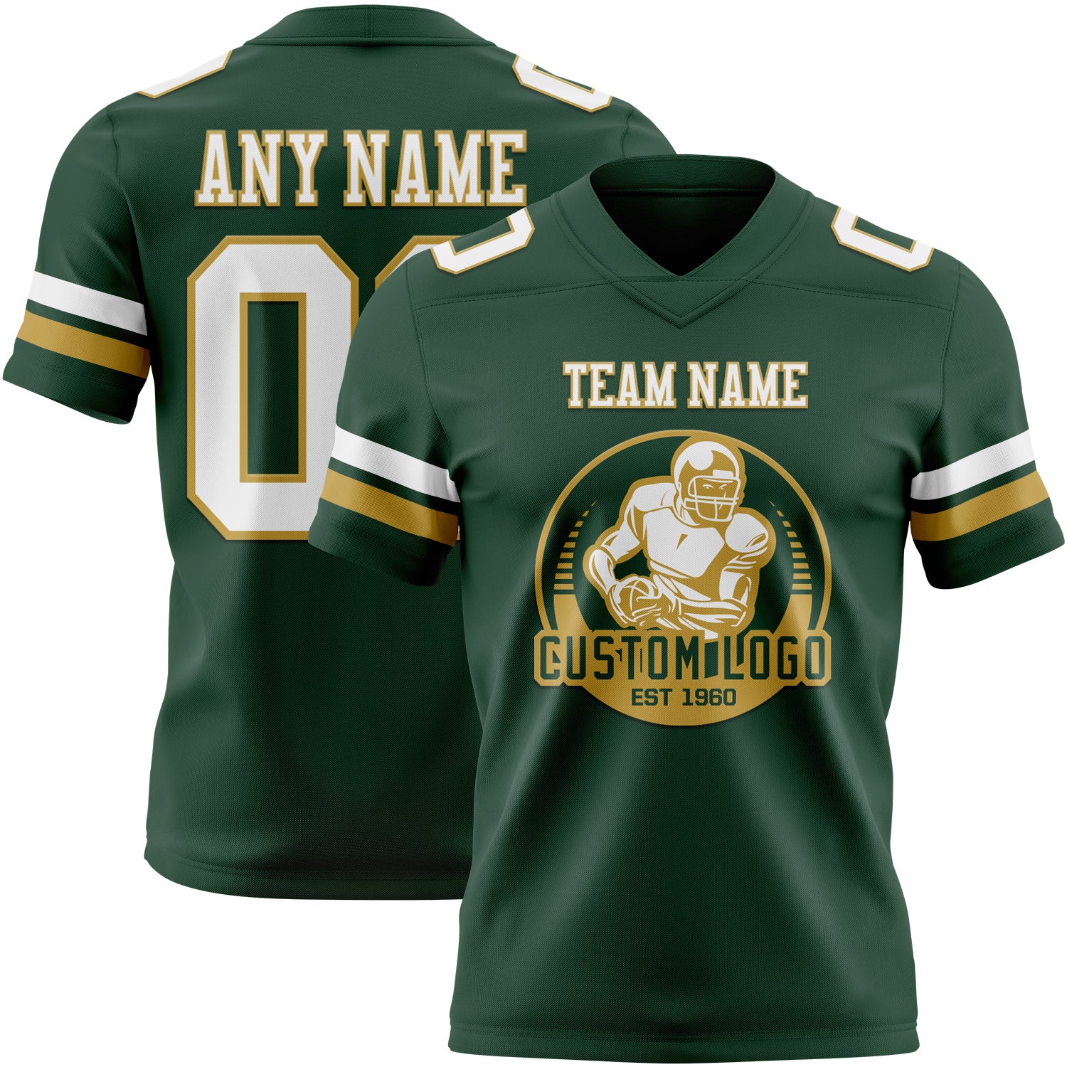 Custom Green White-Old Gold Authentic Football Jersey - Image 2