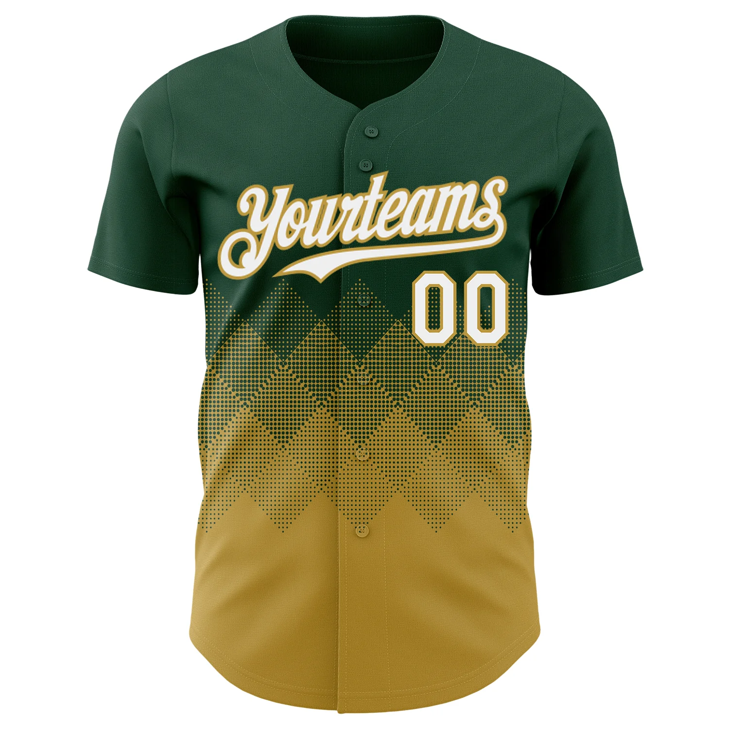Custom Green White-Old Gold 3D Gradient Square Shape Authentic Baseball Jersey - Image 2